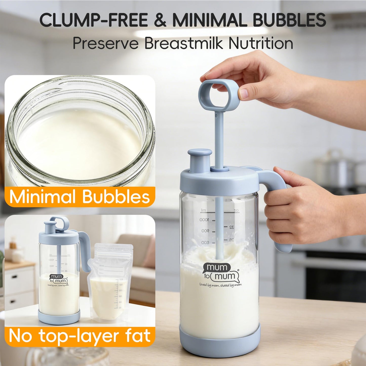 MUM TO MUM - Jarra de mezcla de vidrio de borosilicato de 32 onzas, jarra de leche materna de vidrio, recipiente de almacenamiento de leche, jarra de fórmula para bebé (verde claro)