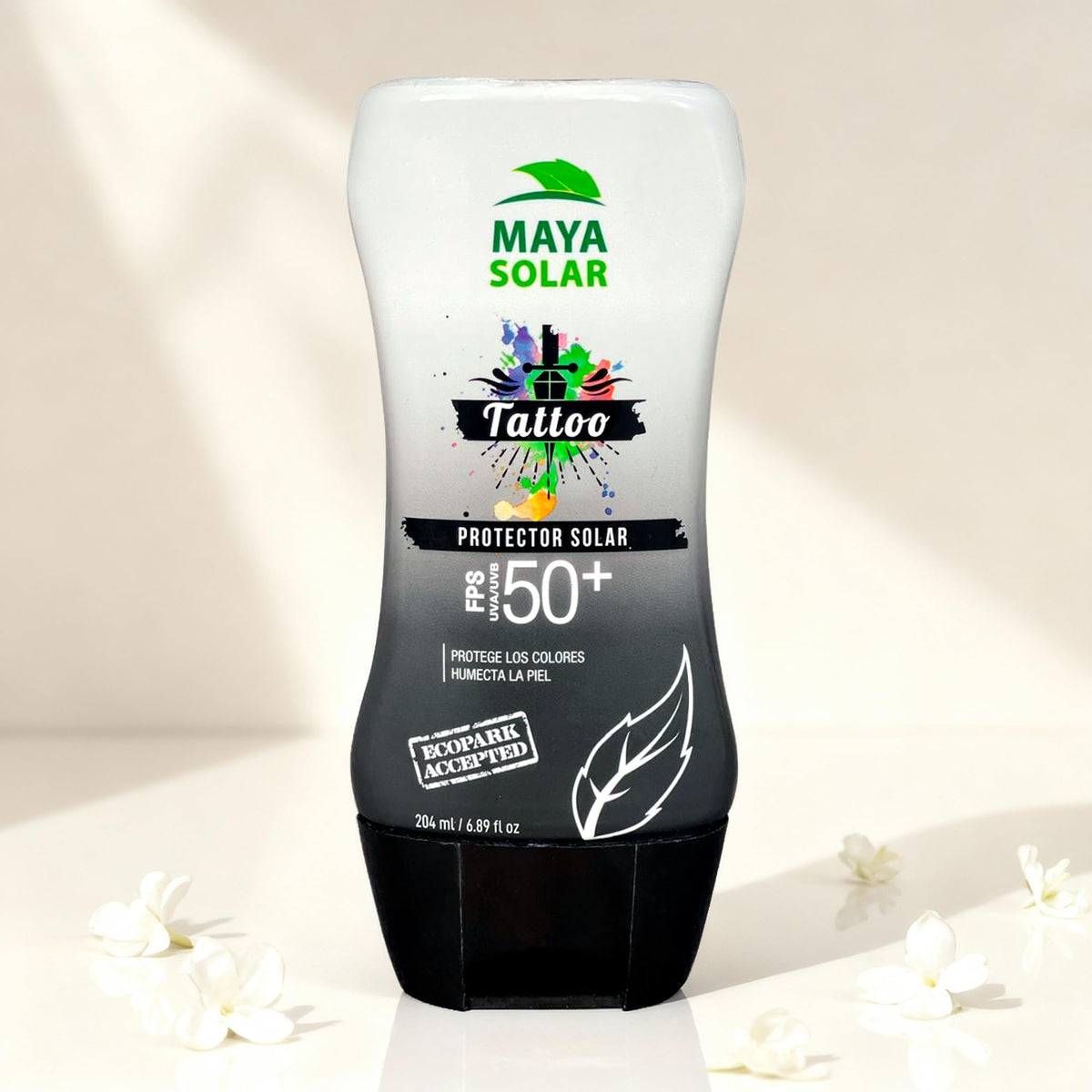 Maya Solar Bloqueador para Tattoos FPS 50+ | Triple Acción Especializada | Hidratación Intensiva | Previene Decoloración UV | Ingredientes Naturales y Eco-Amigable