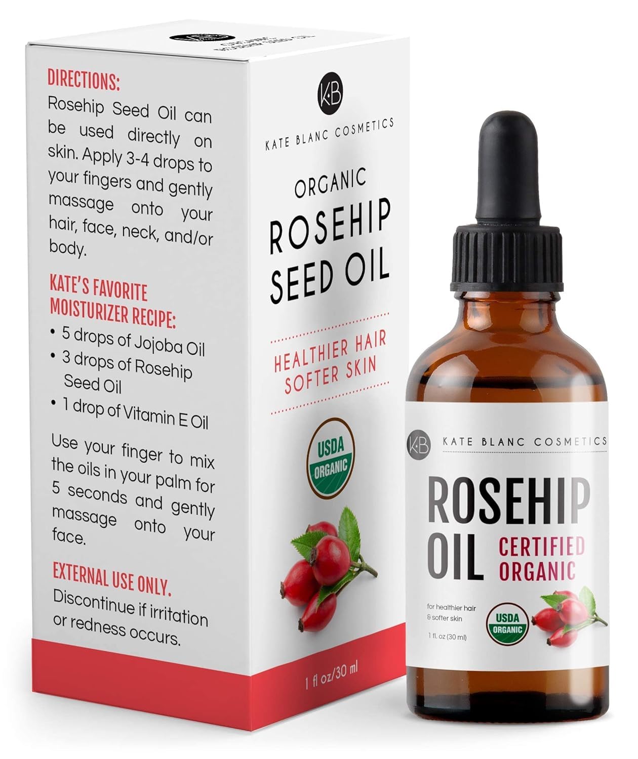 Kate Blanc Cosmetics Rosehip Seed Oil 30 ml - Hidratación - - Piel Radiante - Tono Uniforme - Hecho en USA
