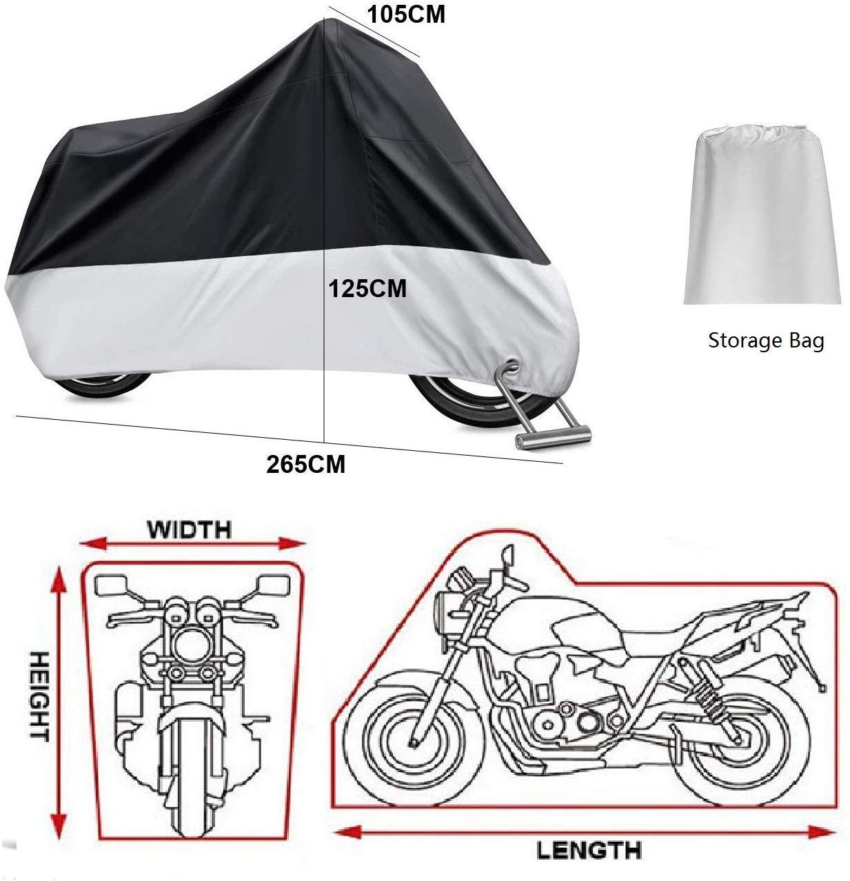 Funda Cubierta Motocicleta Motos Impermeable - Funda para Motocicleta Protección contra el Polvo, UV, Escombros, Lluvia y Clima, Aptos (XXXL - Black & Silver)
