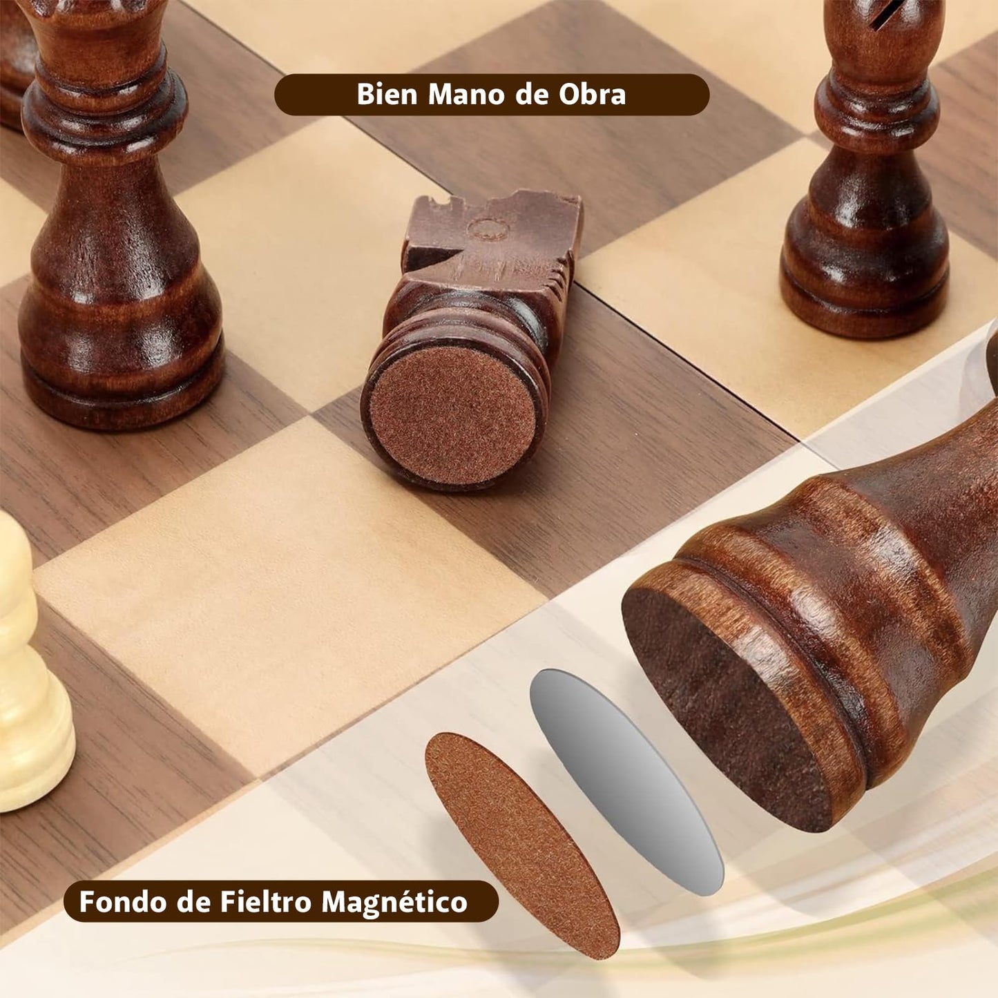 BYCRAY Ajedrez Profesional Magnético, Ajedrez + Damas Juego De Ajedrez Magnético 2 En 1 para Adultos y Niños con Bolsa de Almacenamiento y Caja de Almacenamiento (39x39cm)