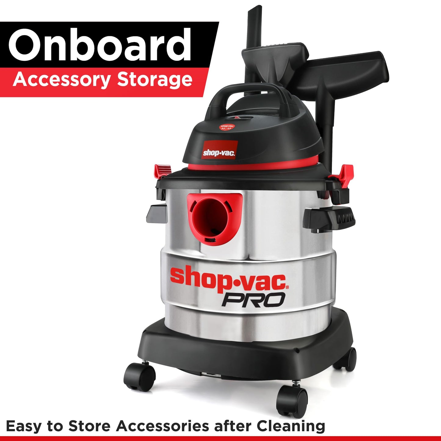 Aspiradora Húmeda y Seca Shop-Vac Acero Inoxidable 5 Galones Portátil para Taller y Cochera