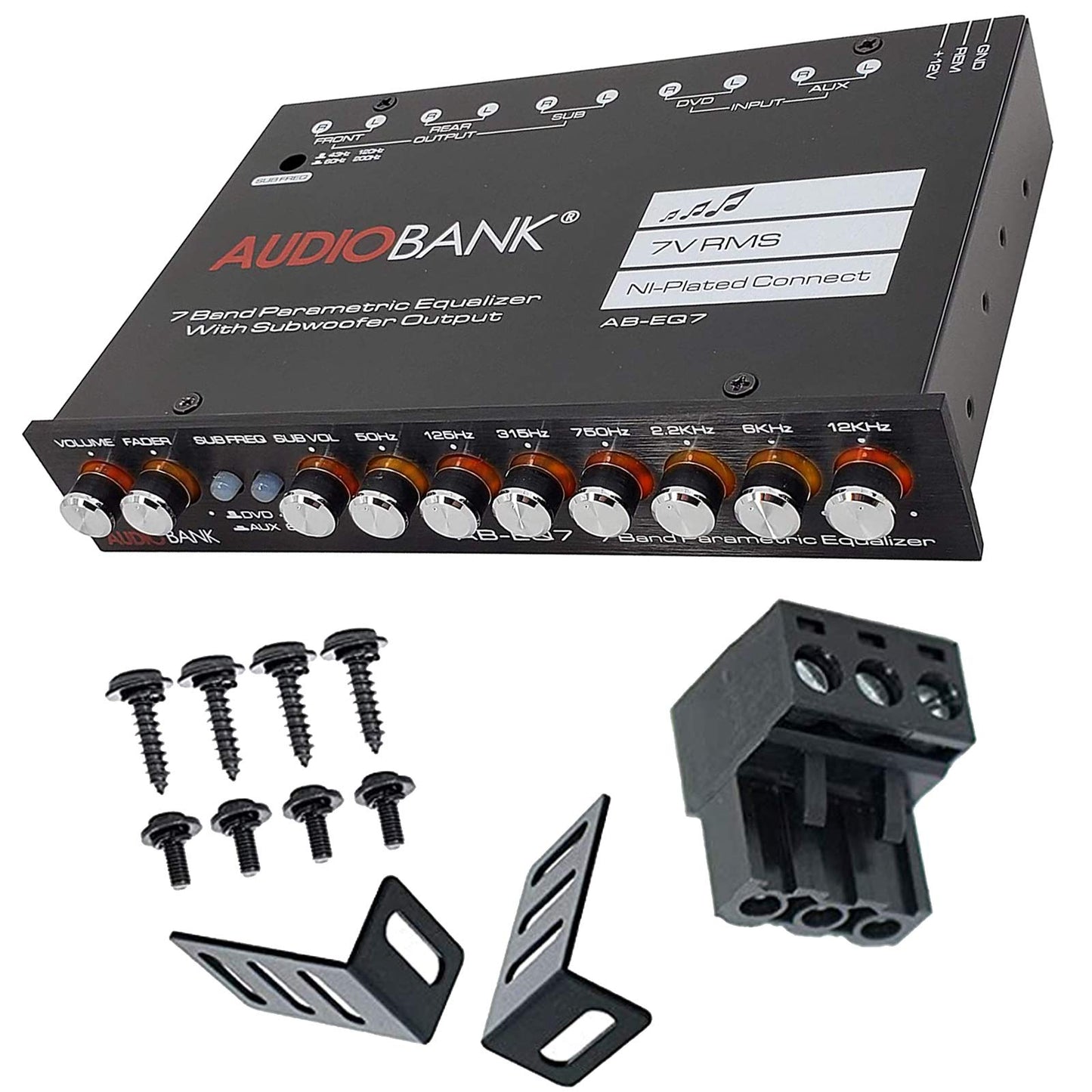 Ecualizador de Audio Audiobank 7 Bandas Ajustable para Coche con Salida de Subwoofer 43-120Hz