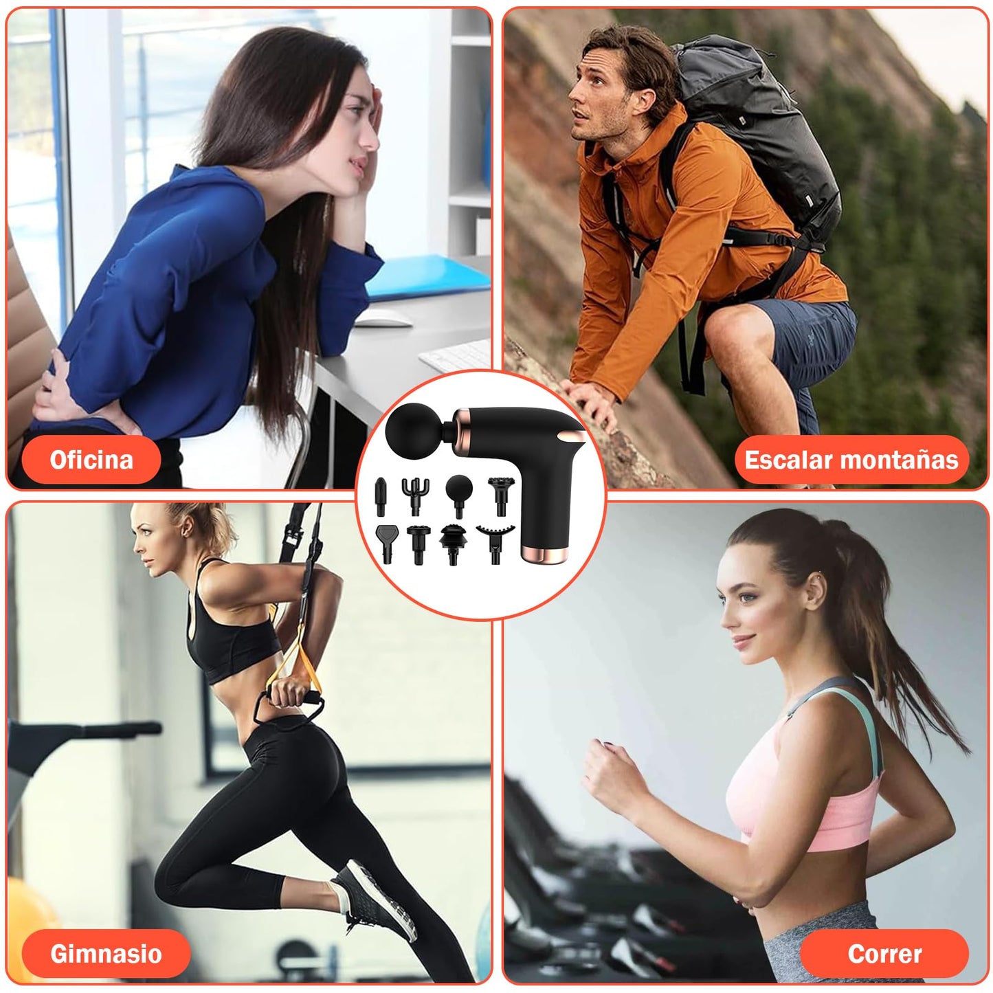 Pistola de Masaje, 8 Cabezales, 6 Velocidades Ajustables, Pistola de Masaje Muscular, Masajeador Muscular Portátil, Masajeador de Tejido Profundo, Masajeador Muscular