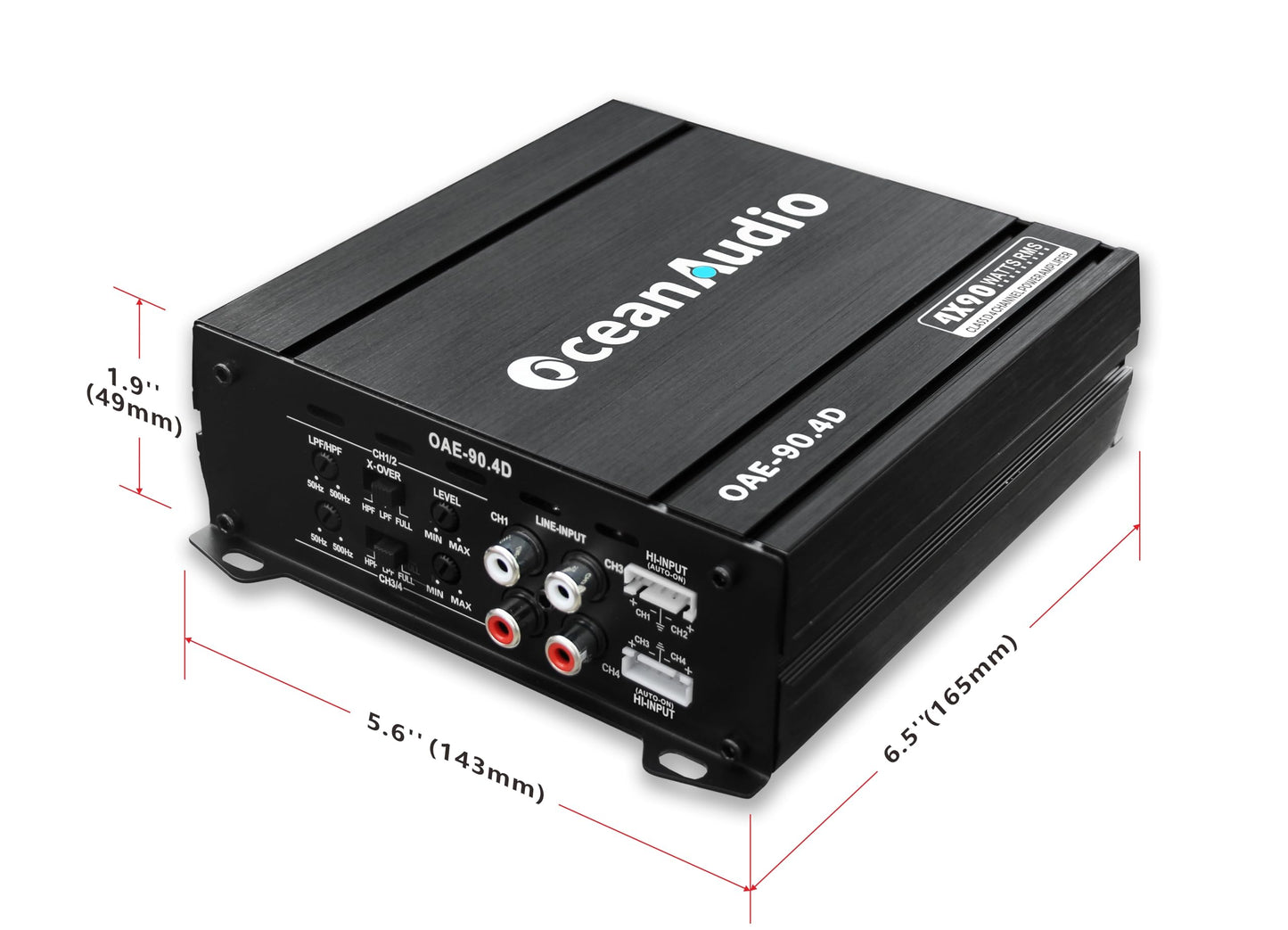 Amplificador de Coche OceanAudio Negro Compacto Clase D de 4 Canales 720 W