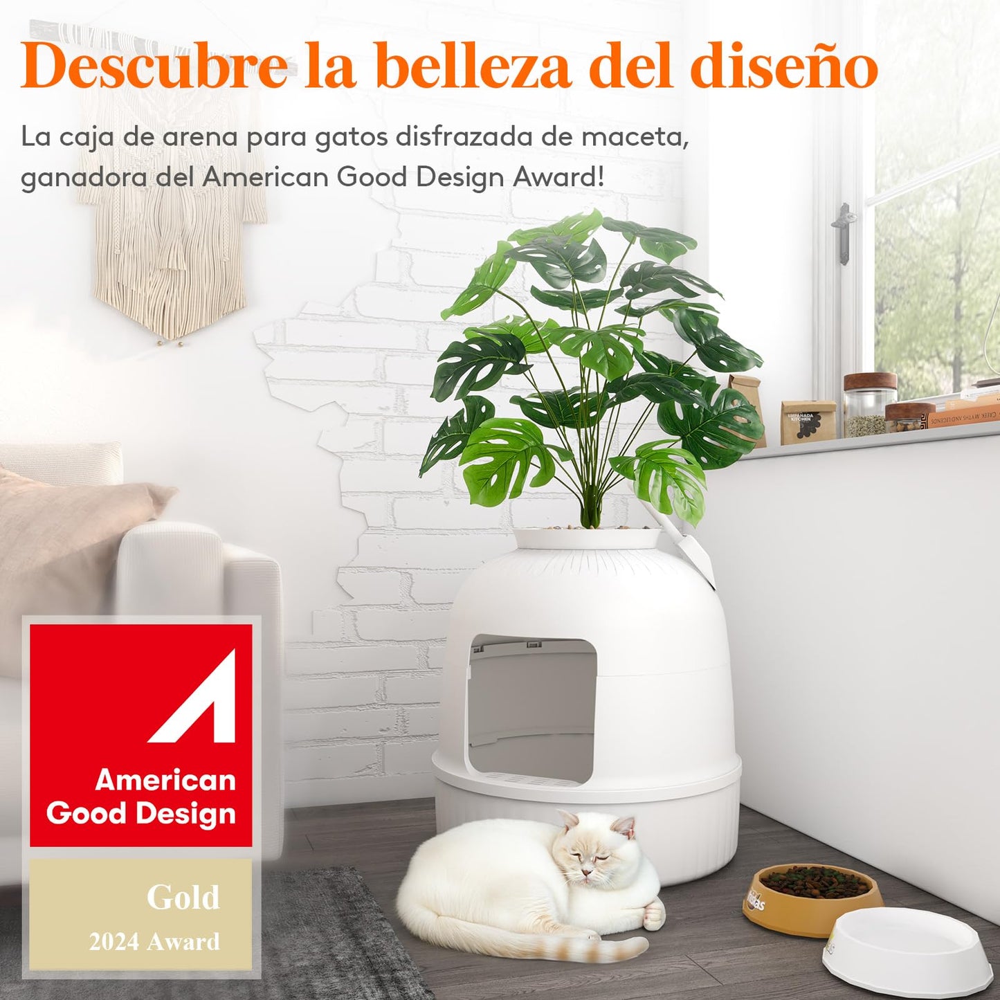 Lifewit Caja de Arena para Gatos con Plantas Ocultas, Plantas Artificiales y Caja de Arena Cerrada para Gatos, ventilación y Filtro de olores, fácil de Limpiar, Color Blanco