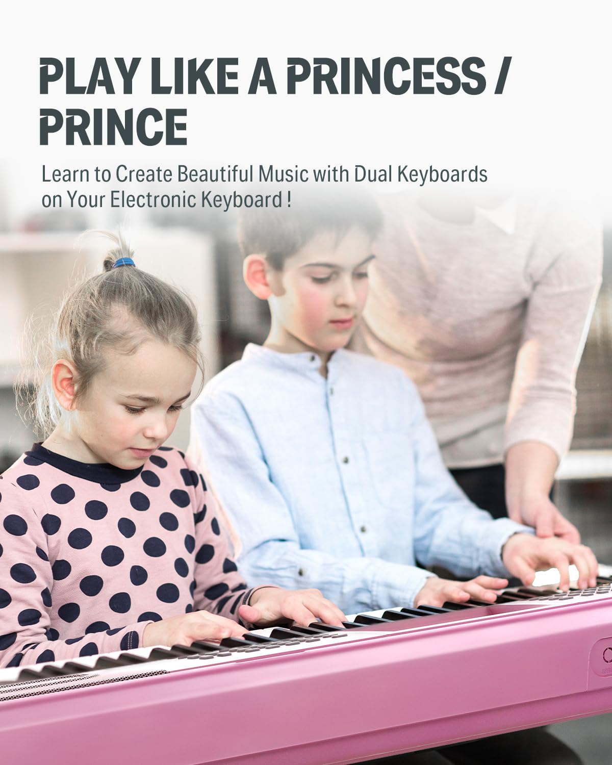 Donner - Teclado Piano de 61 teclas, kit de teclado eléctrico con 249 voces, 249 ritmos, incluye soporte para piano, taburete, micrófono, regalo para principiantes, rosa (DEK-610S)