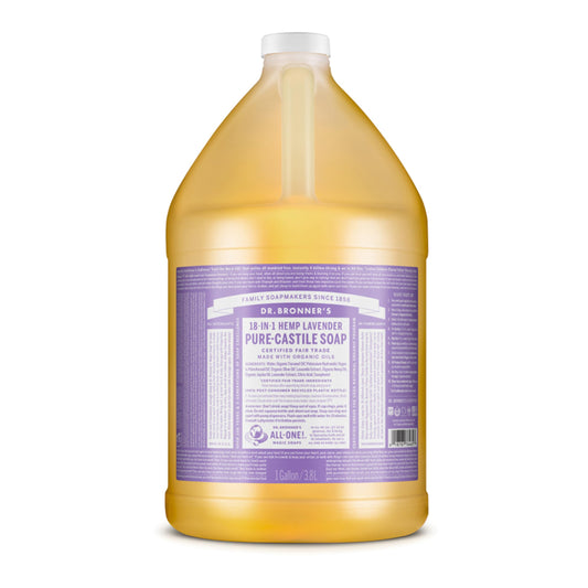 Dr. Bronner's | Jabón de castilla orgánico multiusos, ideal para todo el cuerpo, 100% biodegradable con aceite esencial relajante de Lavanda 3.8 L
