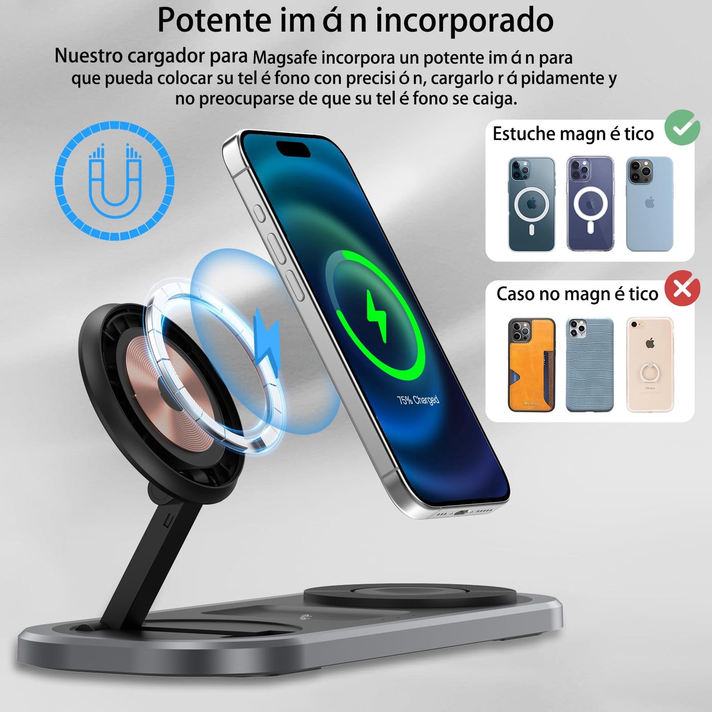 Cargador inalámbrico 3 en 1, estación de carga plegable para Magsafe para iPhone 16/15/14/13/12/Pro Max/Pro/Mini/Plus, para Apple Watch 10/9/8/7/SE/6/5/4/3/2/1/Ultra2/Ultra, para AirPods pro/2/3/4
