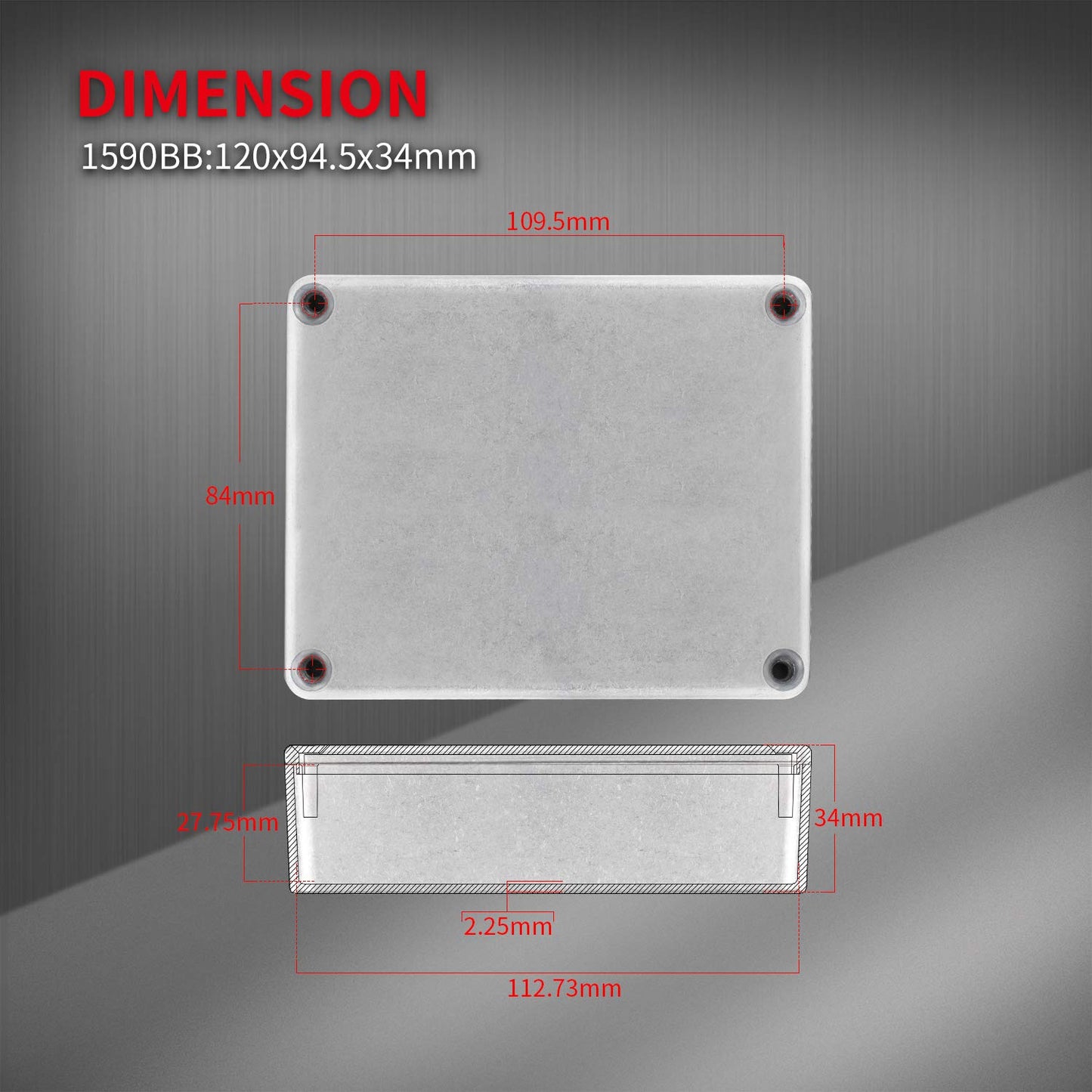 DaierTek - Caja de aluminio de metal de 1590BB, caja de pedales de guitarra, caja de efectos de pedal, sin pintar, 120 x 94,5 x 34 mm