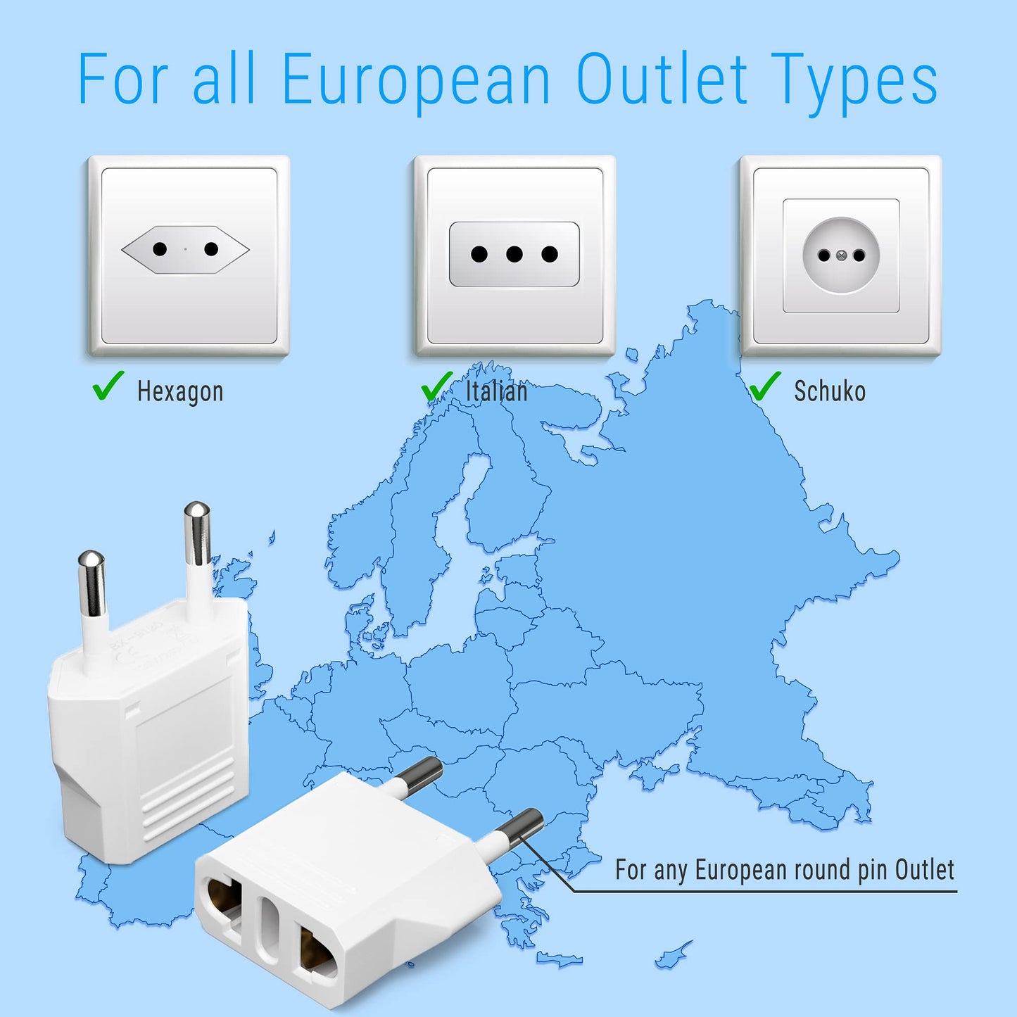 Adaptadores de Enchufe de Viaje Unidapt Blanco Tipo C para Europa