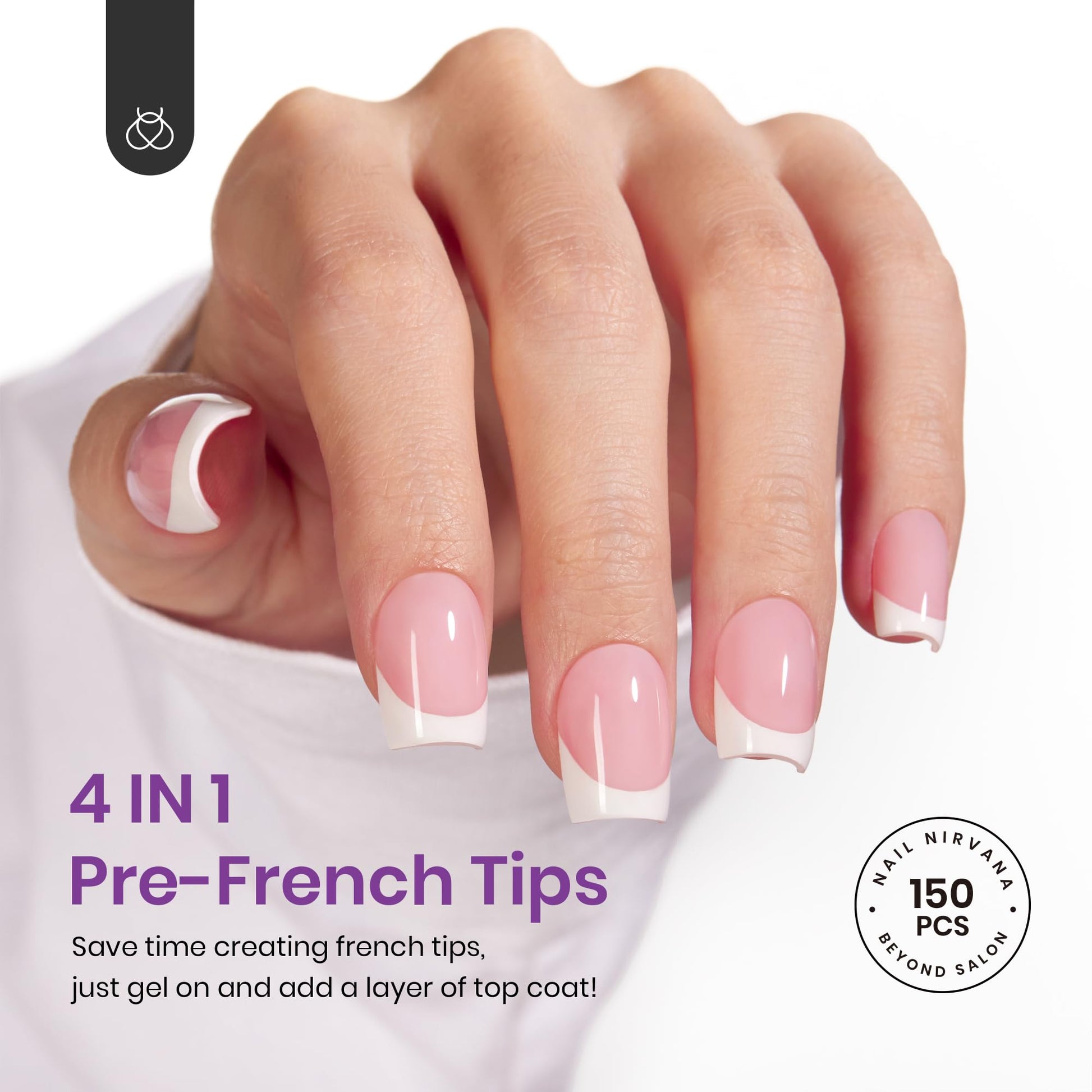 Español:Uñas francesas con punta a presión Beetles: 150 piezas de uñas cuadradas cortas rosas a presión 4 en 1, uñas de gel con punta de gel, imprimación y capa base preaplicadas, no necesita lima, manicura casera para extensiones de uñas y regalos de Año
