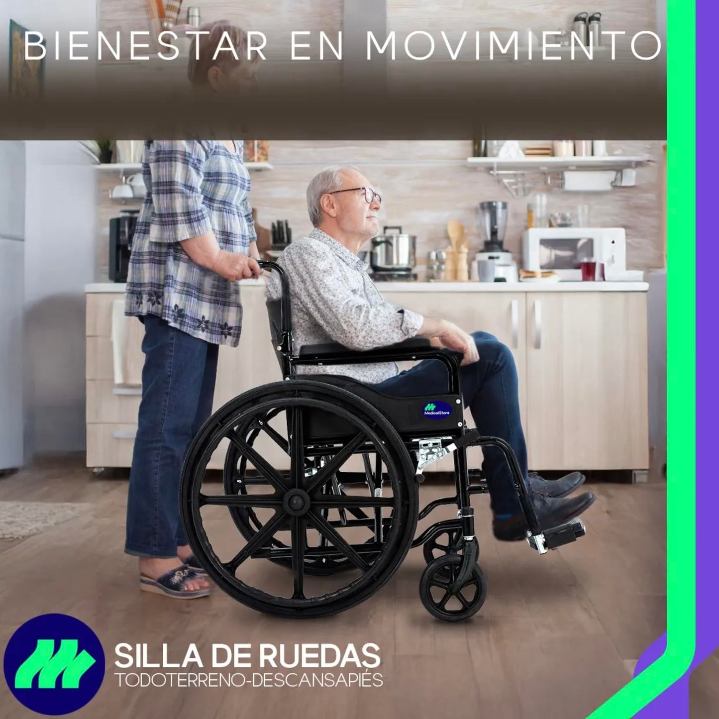 Silla de Ruedas Medical Store Azul Ligera Todo Terreno Plegable para Adulto Mayor