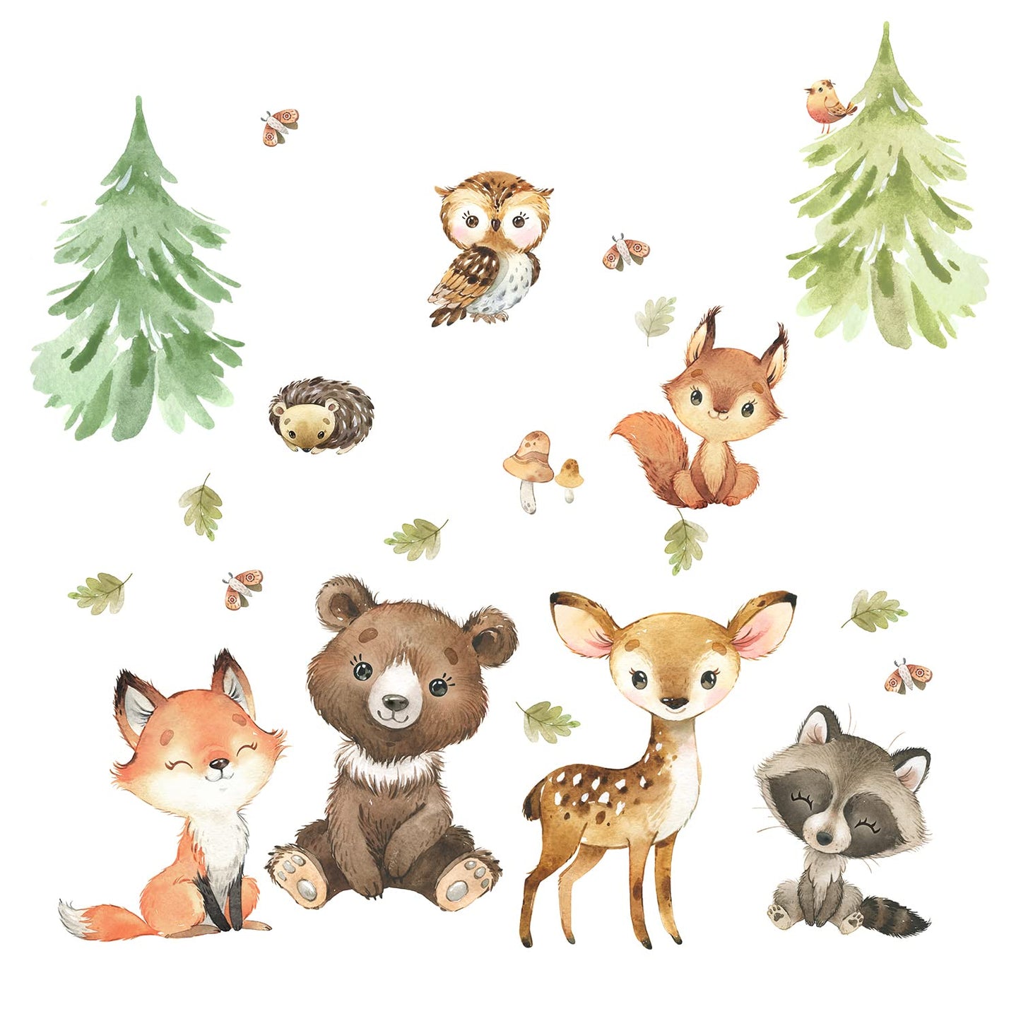 Calcomanías de pared del bosque, decoración del cuarto de bebé, niños y niñas, habitación de niños, animales del bosque, calcomanías de pared para decoración de guardería, sala de juegos, calcomanías de pared de animales del bosque