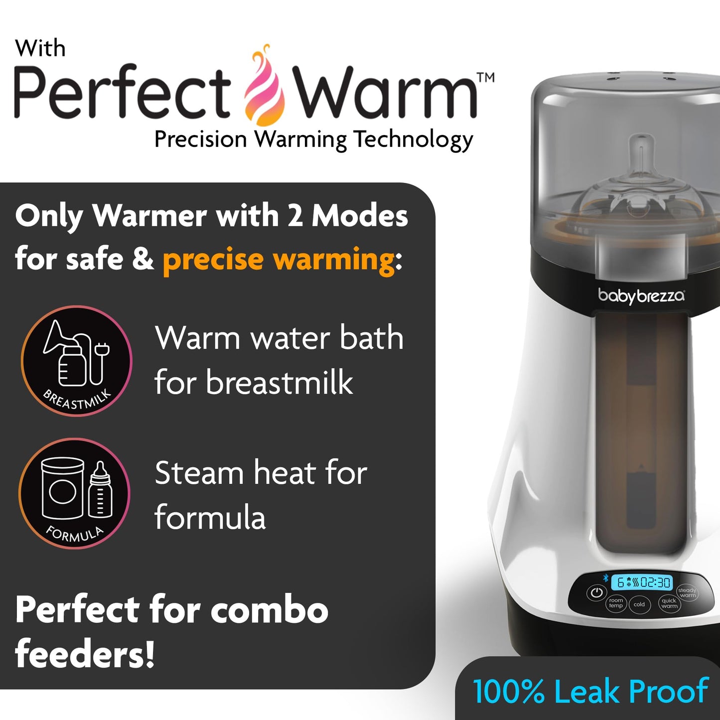 Baby Brezza - Calentador Inteligente de biberones, Calentador de Leche Materna + descongelador, Marca única con Diferentes temperaturas para Leche Materna + fórmula, Ajuste Universal para Todas Las