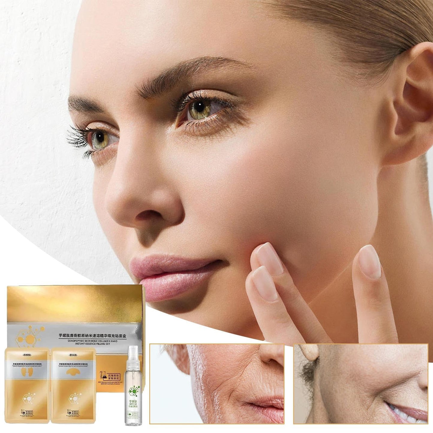 PUCHEN Esencia Hidratante Facial,Colágenos de Hueso de Ciervo de péptido Espiral hidratante - Kit iluminador de colágeno de espiropéptido japonés para Pieles secas, Grasas y sensibles