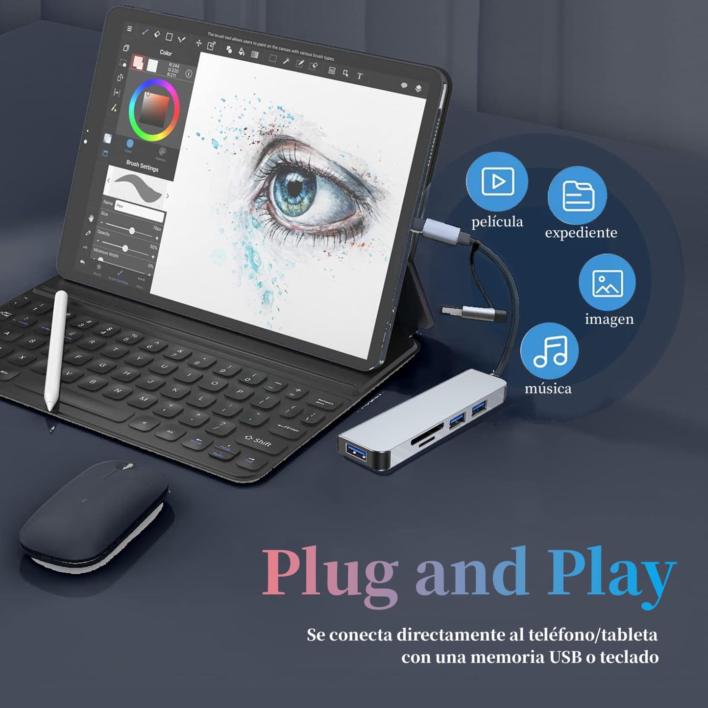 Adaptador USB C Hub 5en1 MacBook Pro XPS HDMI 4K Ethernet PD 100W