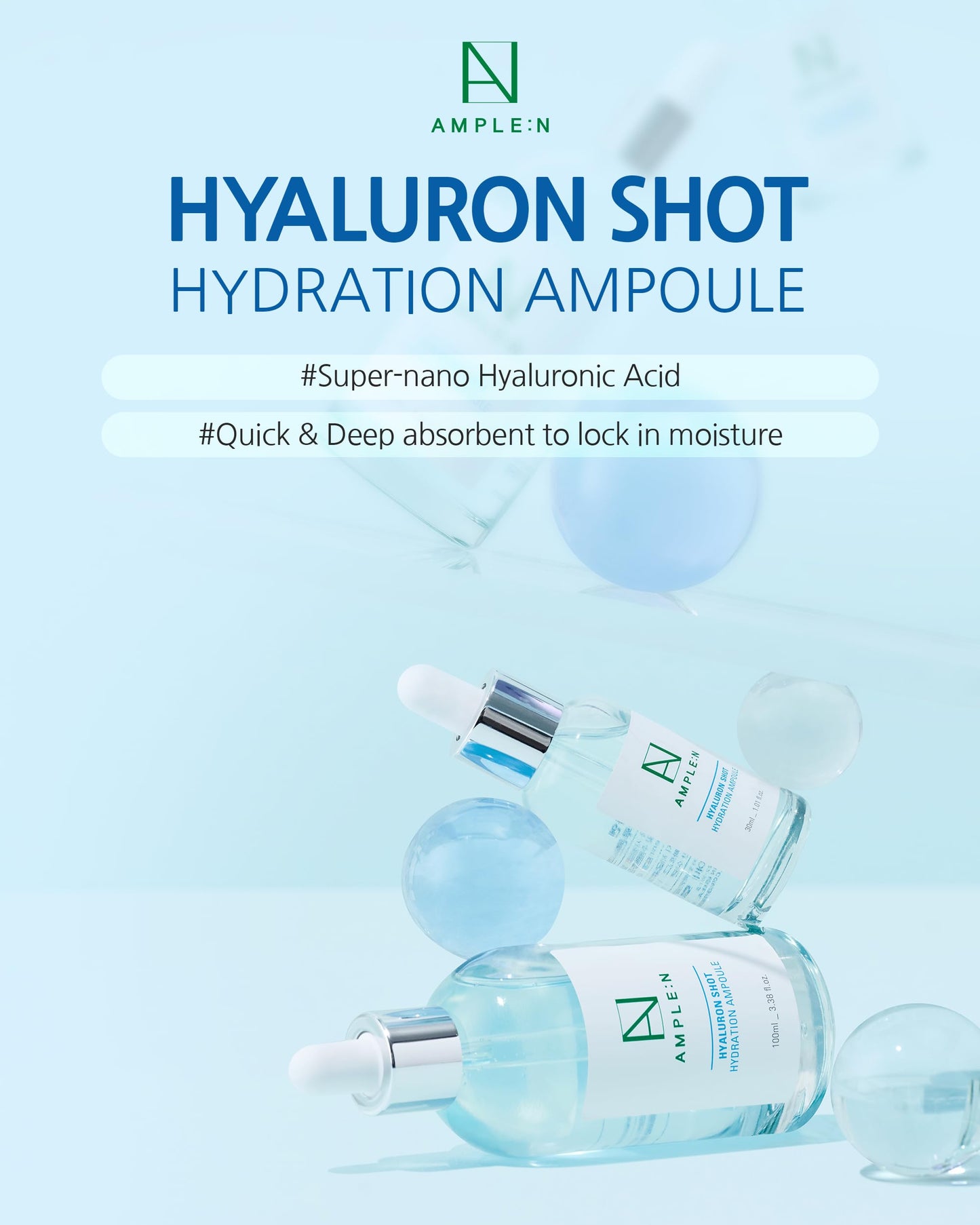 Hyaluron Shot Ampoule 3.38 fl. oz. (100ml) - Hyluronic Acid & Xylitol Complex Contained, Powerful Hydrating Skin Care Ampoule for Dry and Rough Skin