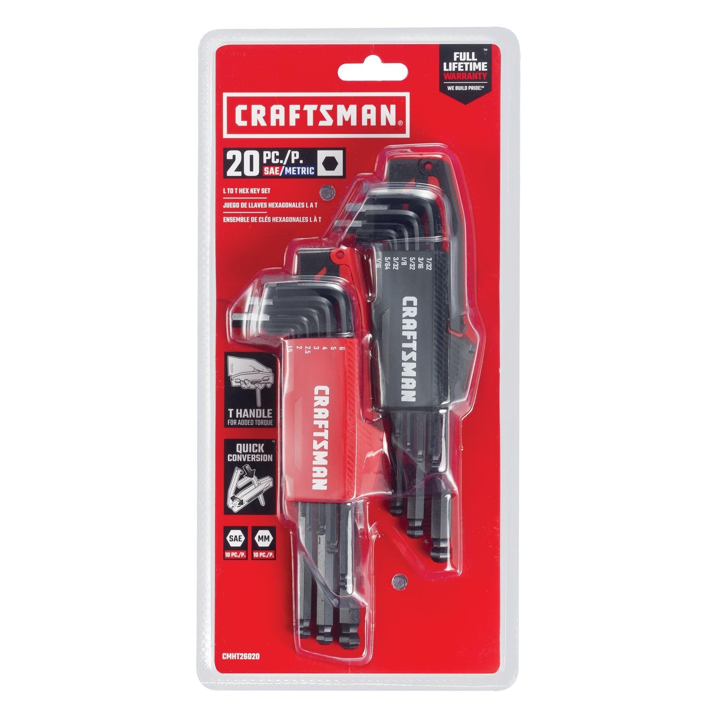 CRAFTSMAN Juego de llaves hexagonales, juego métrico/SAE, 20 piezas (CMHT26020)
