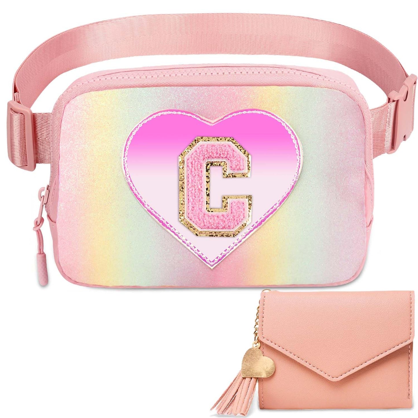 Kejea Riñonera Cruzada para Niñas y Mujeres, 8 a 12 Años, Regalos de Cumpleaños, Rosa (Glitter Pink), 21 cm x 5 cm x 12.95 cm