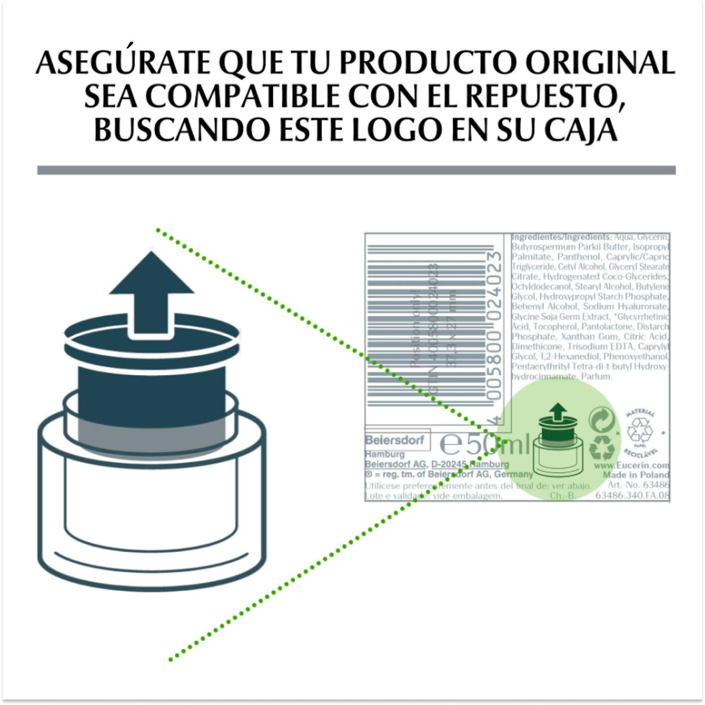 Eucerin Refill Crema anti edad Hyaluron-Filler Crema de Día FPS15 (50 ml) con ácido hialurónico que ayuda a reducir líneas de expresión