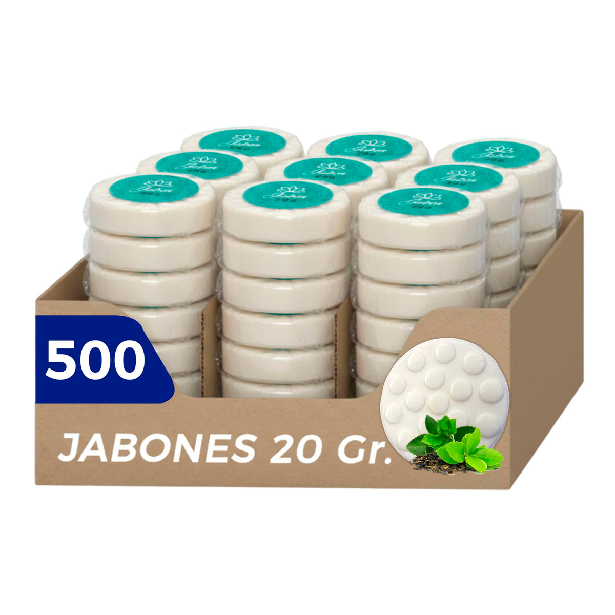 Caja de Jabón Corporal de 20g Con 500 Piezas, Mini Jabones Redondos Relajantes, Ideal Para Hoteles, Airbnb, Posadas, Hospitales, Spa, Jabon de Baño, Jabón Corporal Ecospa (Té Verde)