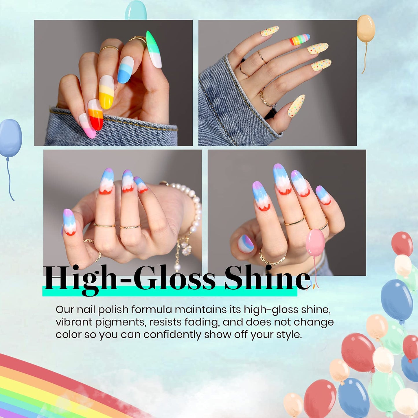 Beetles 20 Colores Arco Iris Verano Kit de Esmalte en Gel Lámpara LED de Remojo Juego de Esmaltes en Gel Nude Con Purpurina Con Capa Base de Gel Superior Brillante y Mate