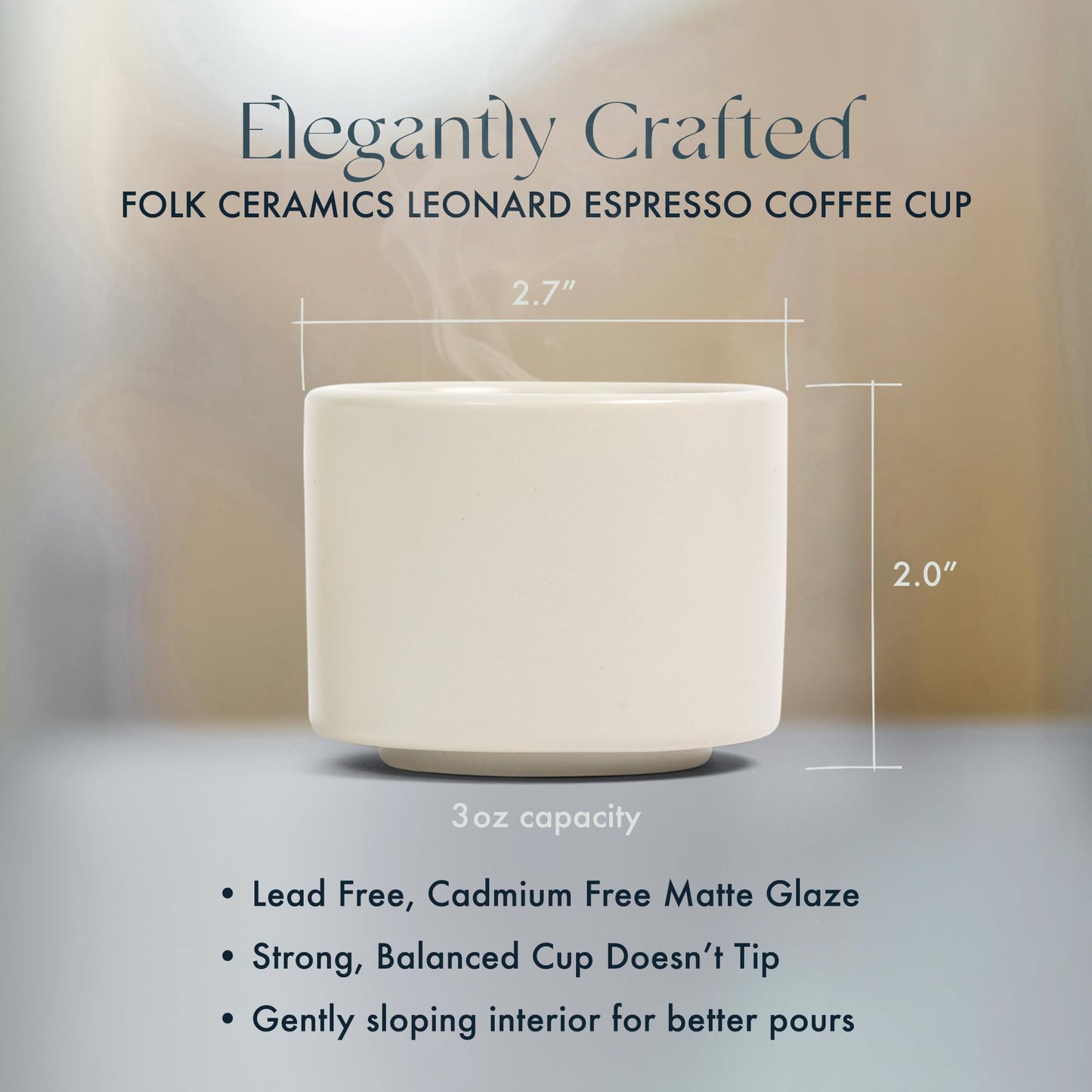Folk Ceramics Leonard Tazas de café expreso de cerámica | Modernas tazas apilables demitasse para espresso, paredes gruesas, sin mango, duraderas, aptas para lavaplatos y microondas, juego de 2, 3