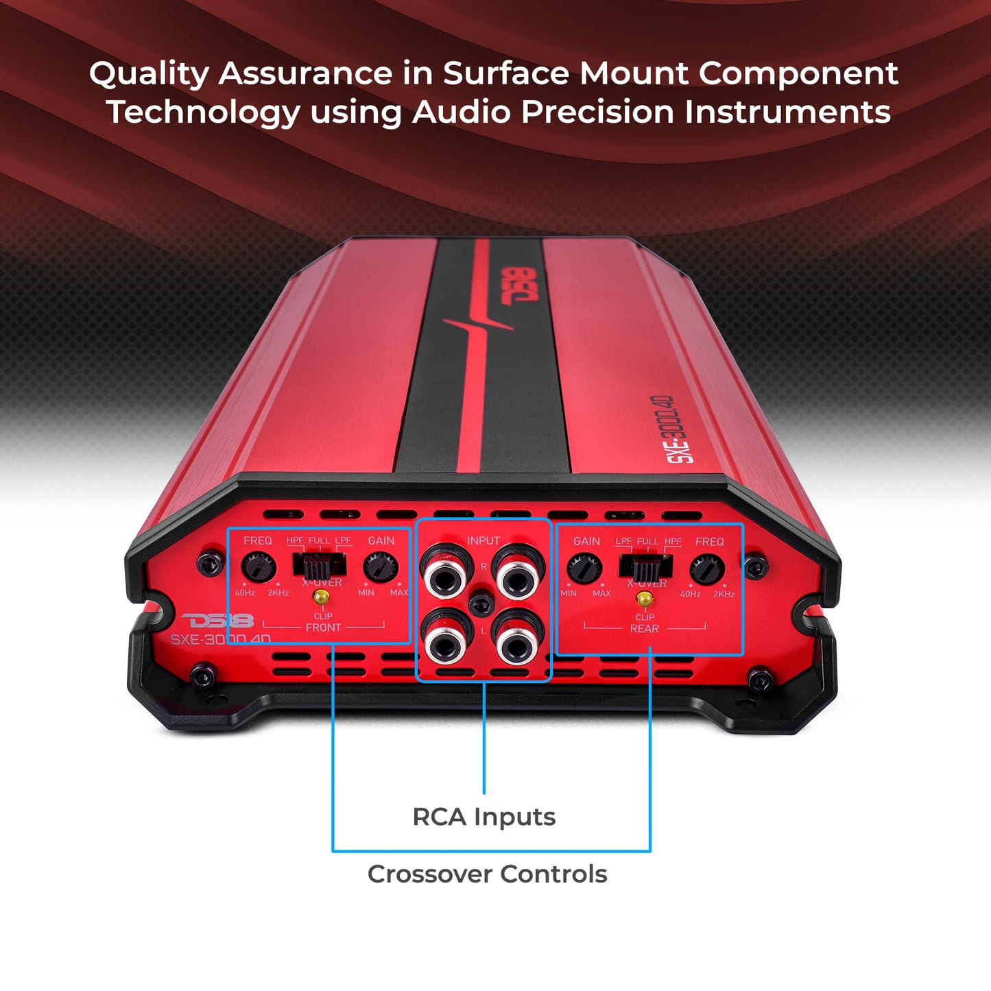 Amplificador Estéreo DS18 Rojo Clase D 4 Canales para Sistema de Audio del Coche