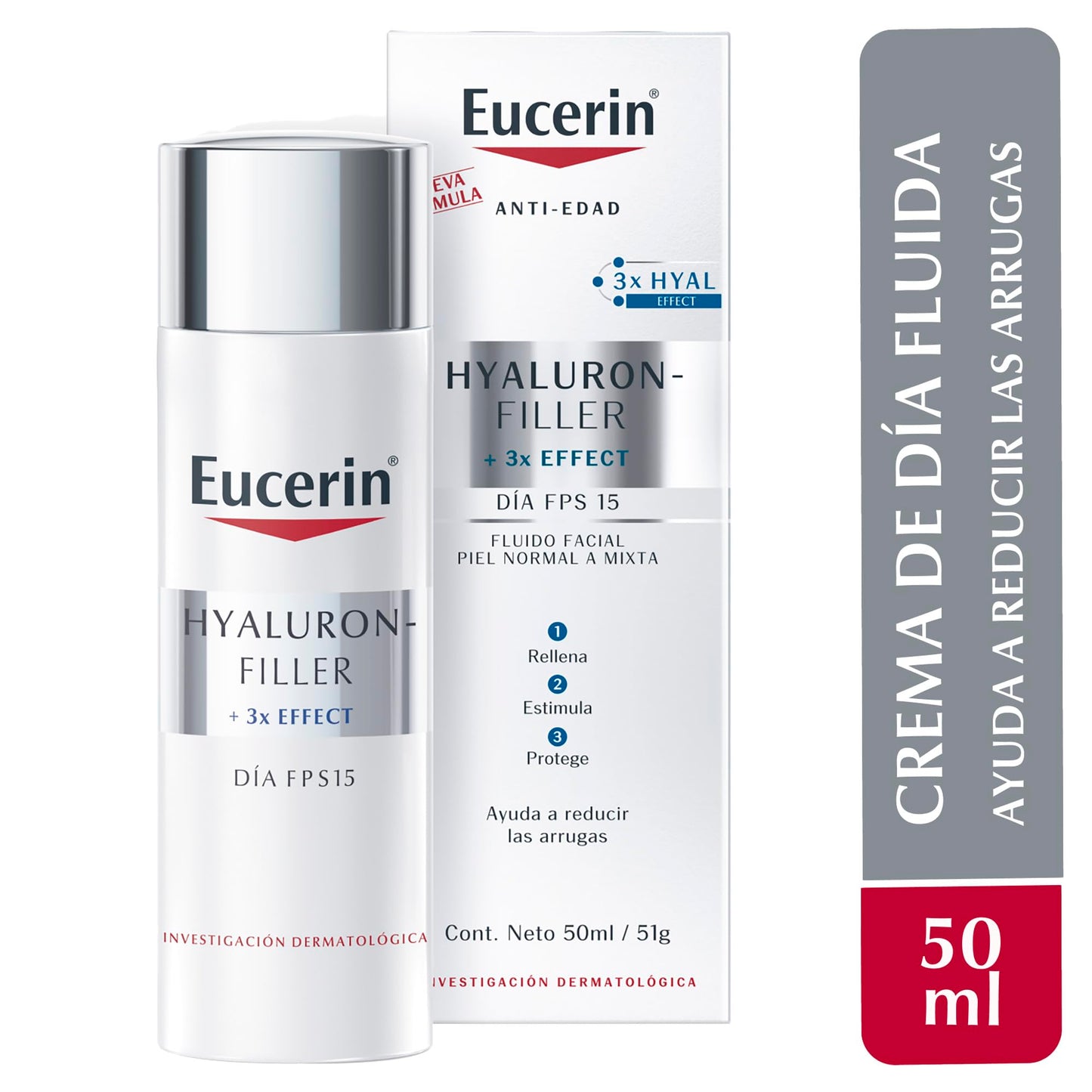 Eucerin Crema facial FPS 15 con Ácido Hialurónico,Hyaluron Filler,50ml