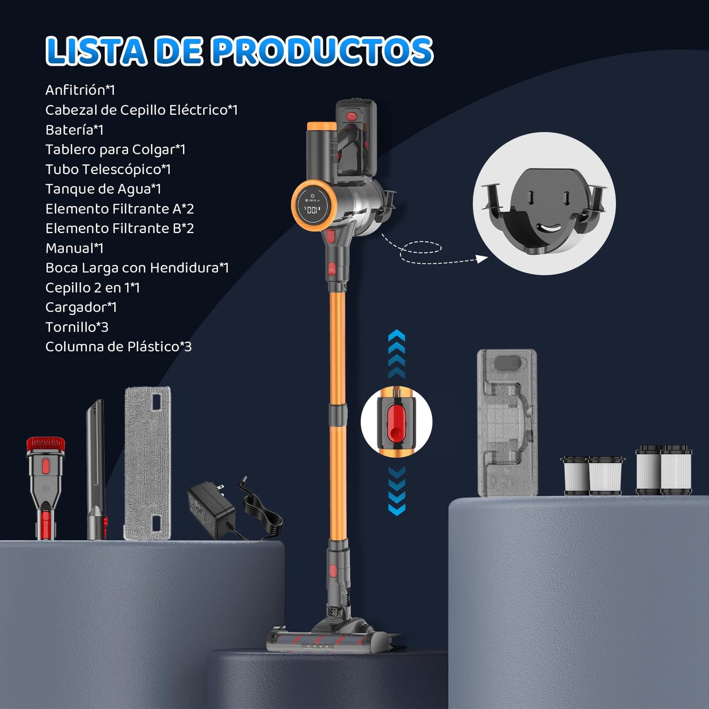 FAGHTO Aspiradora Inalambrica, Aspiradora de Mano y Vertical 2 en 1, 30KPa/350W Aspiradoras para el Hogar, Potente Succión,con Cepillo Sin Enredos,1L Taza para Polvo,para Pelo de Mascotas/Alfombra