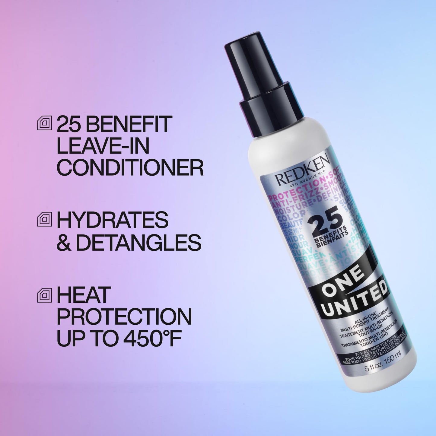 REDKEN - Tratamiento One United de Redken | Spray 25 beneficios en 1 con protección térmica para todo tipo de cabello |Repara, nutre, fortalece, previene el quiebre y proporciona manejabilidad | Ácido Láctico y Aceite de Coco | 150ml