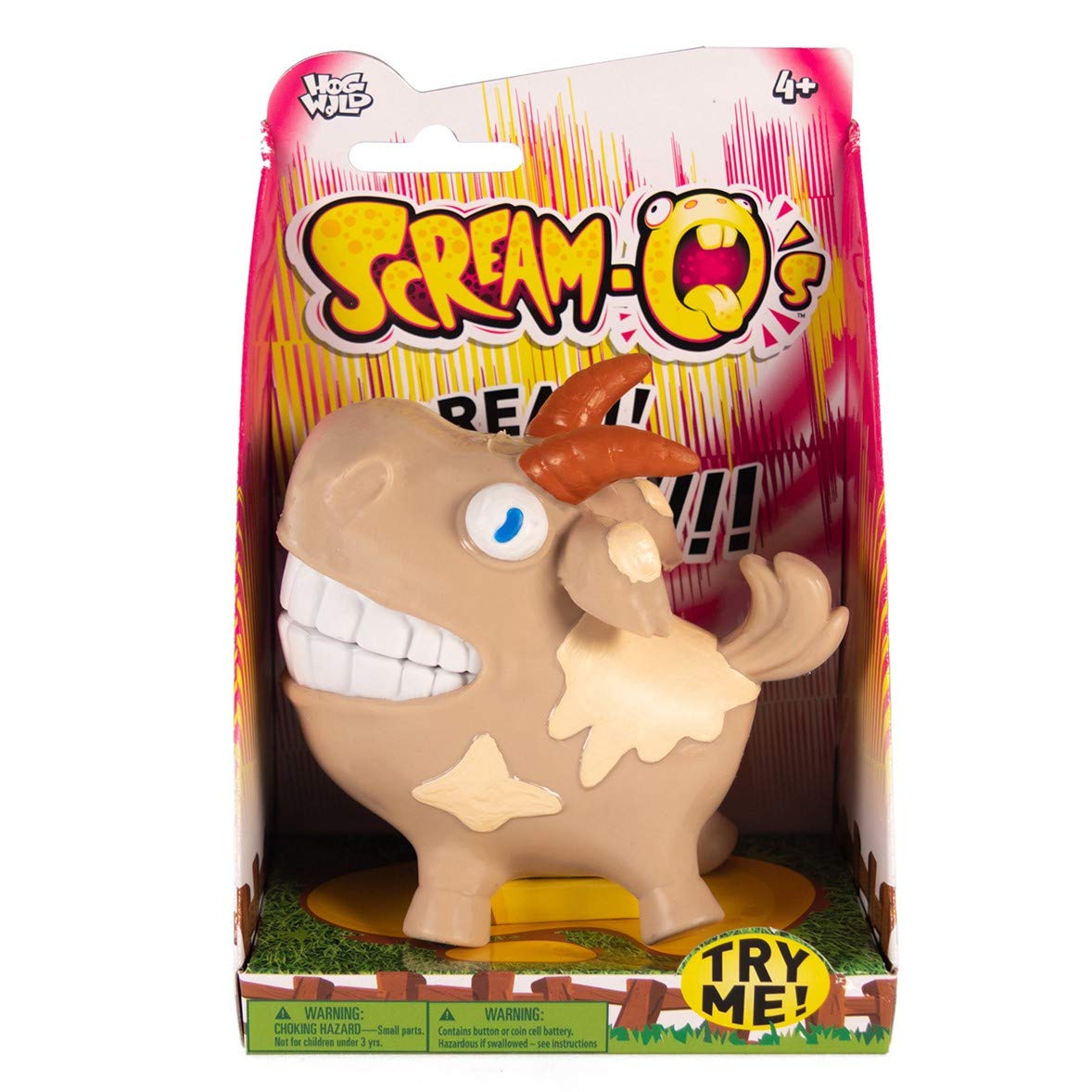 Hog Wild Scream-O Screaming Goat Toy – Aprieta las mejillas de la cabra y hace un divertido sonido de grito – Divertido relleno de calcetines, Navidad, broma, novedad, regalo de mordaza para niños,