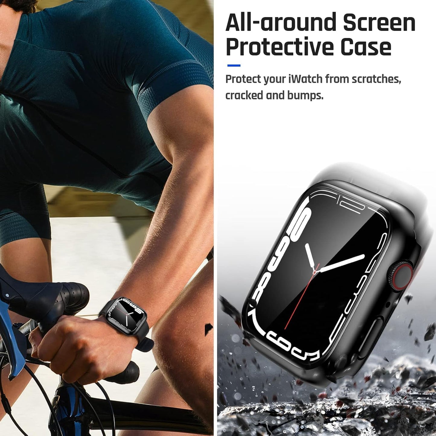 Correa y funda Compatible con Apple Watch Correa 42mm 40mm 44mm 41mm 45mm, Protección Completa, correa impermeable de silicona con funda combinada compatibles con iWatch SE 6 5 4 3 2 1 (Negro, 40mm)