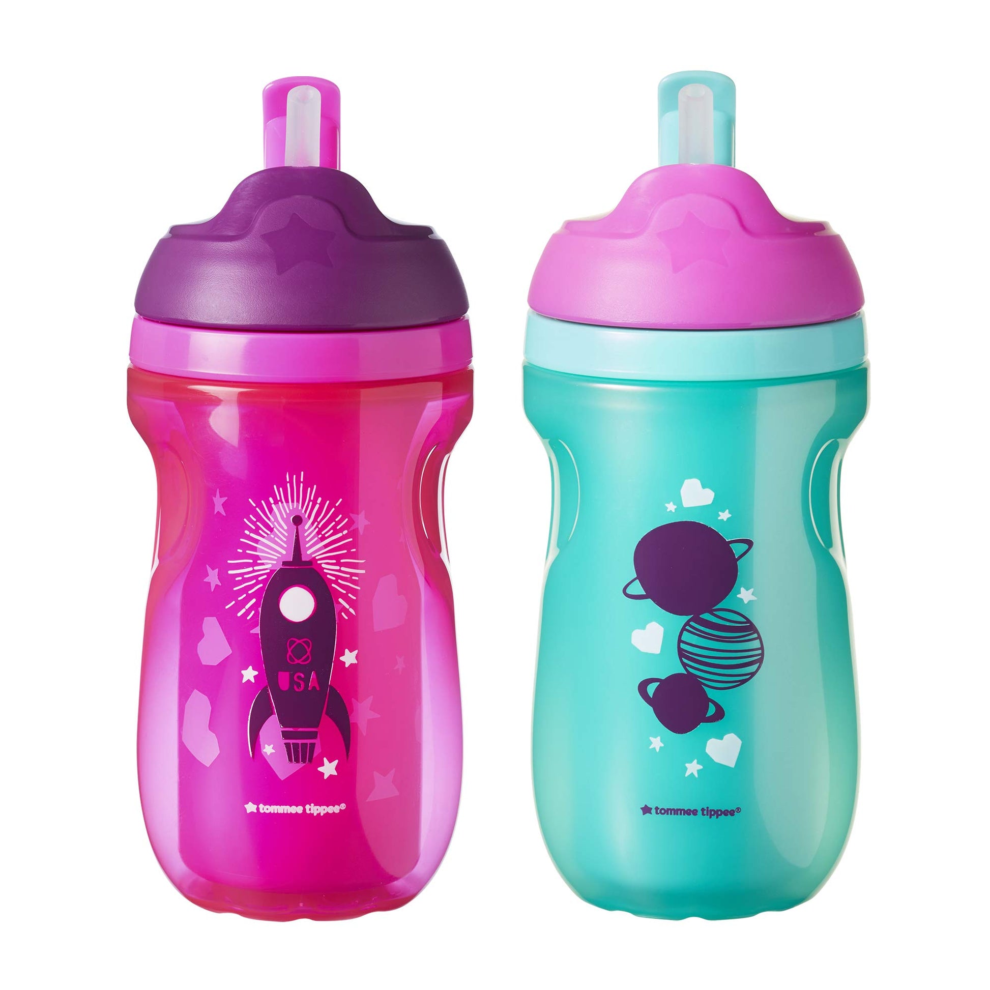 Vaso Con Sorbete Aislante Tommee Tippee azul, verde, rosado, púrpura 8 Ounce Small