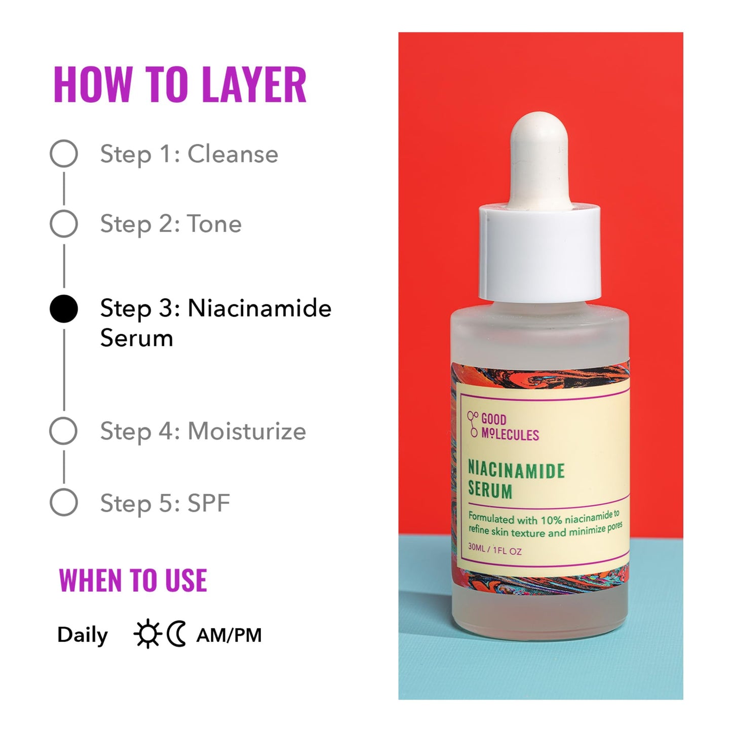 Good Molecules Niacinamide Serum 30ml - 10% Niamcinamide Balancing B3 Facial Serum for Acne, Enlarged Pores, Tone, Texture, Brightening, and Hydrating - Vegan, Cruelty Free and pH 7.1
