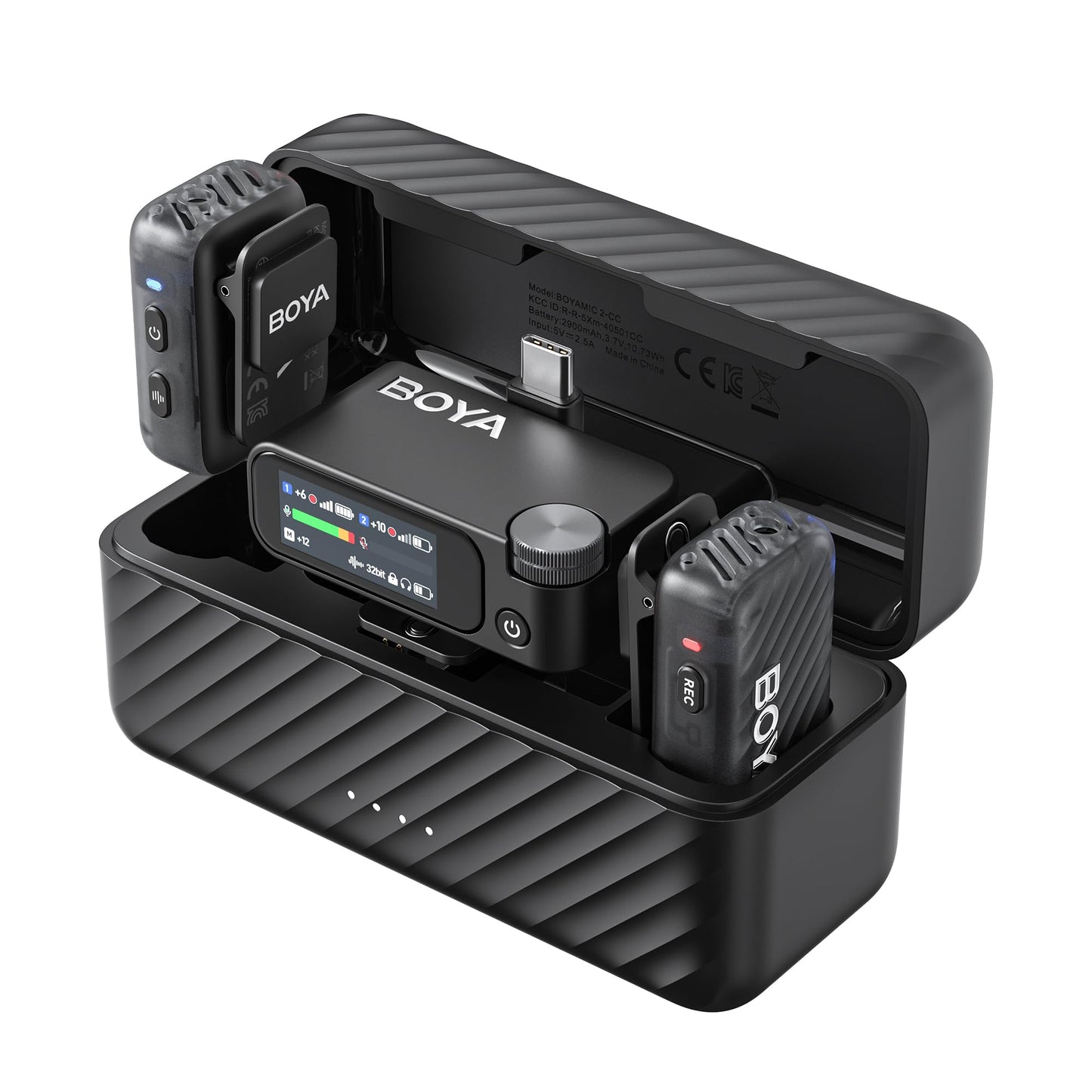 BOYA BOYAMIC 2 Micrófonos Inalámbricos para iPhone 15–16/Android/PC/Cámara, Cancelación de Ruido con IA, Grabación Interna en 32-bit Float, AMOLED, 300 m y 54 h con Estuche de Carga para Grabación