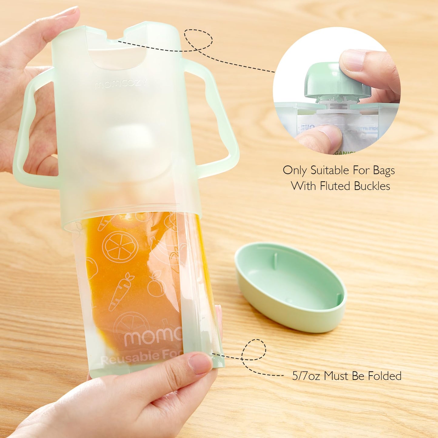 Momcozy – Estación de Compresión y Rellenado para Comida de Bebé y Purés Caseros, Libre de BPA, Apta para Lavavajillas, con Bolsas Reutilizables para Bebés y Niños Pequeños, Fácil y Práctico