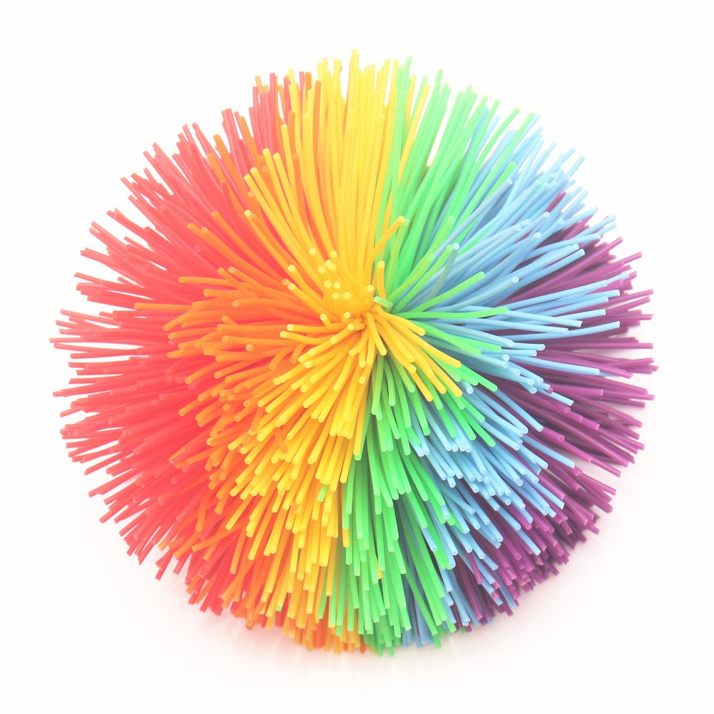 Bola grande de silicona con cuerda de arco iris de 4.5 pulgadas, bola esponjosa, bola de estrés de overol (arco iris)