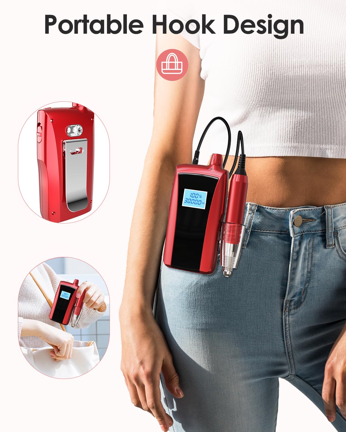 Máquina de Taladro de Uñas Beloving Recargable Eléctrica 30000 RPM con Visualización de Velocidad para Manicura y Pedicura en Salón