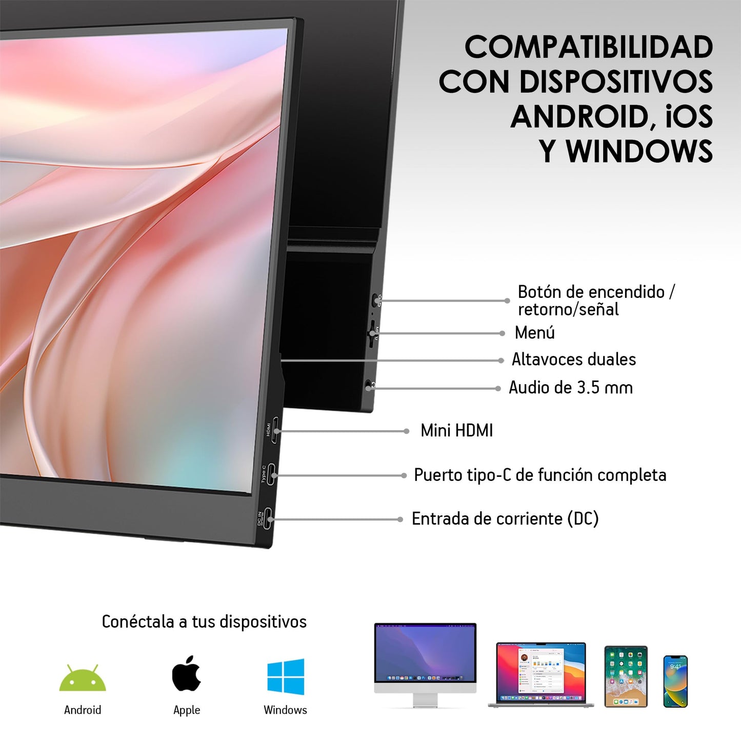 Akane Monitor Portátil Full HD 15.6 Pulgadas, Pantalla Externa para Laptop, Celular y Consola, Conexión USB-C y Mini HDMI, para Android, iOS, Windows, Nintendo Switch y más, con Funda Magnética