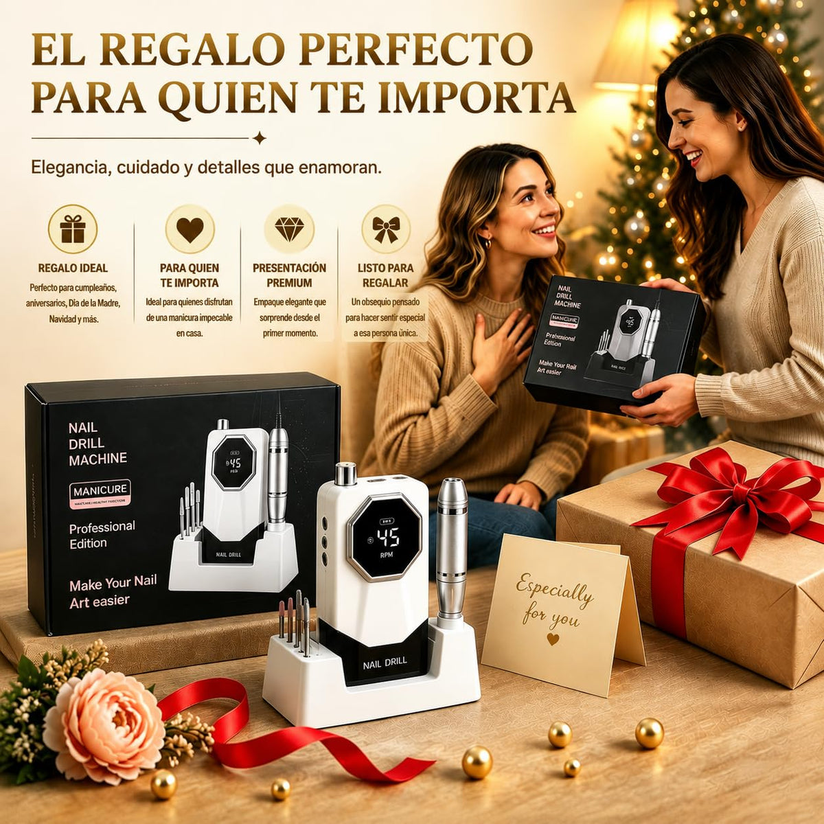 Esmerl para Uñas Eléctrica,Drill para Uñas Profesional 45000 rpm de Velocidad Ajustable con base de soporte,6 Drill Multifunción,Drill para Uñas Profesional de bajo ruido para uso doméstico y salón.