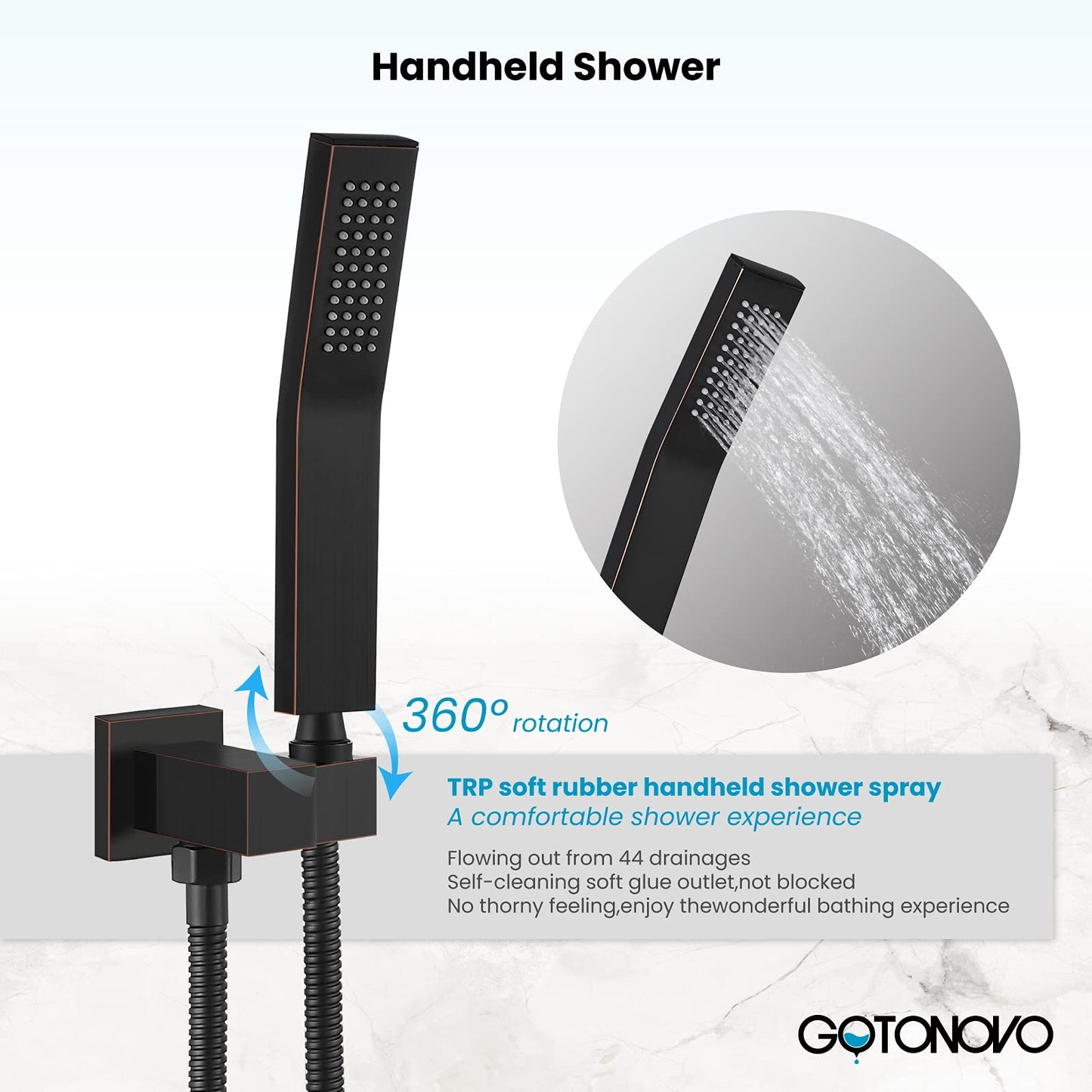 gotonovo Juego de grifo de ducha de bronce aceitado con triple función de montaje en pared sistema de ducha de 30,48 cm con boquilla de bañera de alta presión cuadrado de ducha de mano de equilibrio válvula de entrada áspera