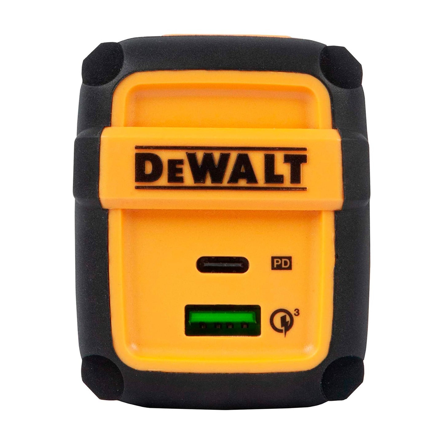 DEWALT 49.5W USB & USB C Charger (Cable Not Included), 2 Port Compact Foldable Fast Charger for iPhone 15/14, Galaxy, Pixel 4/3, iPad - Black & Yellow