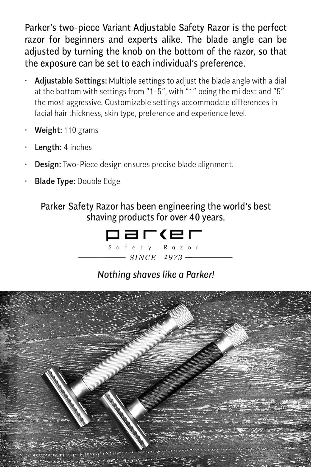 Parker Variant AJUSTABLE Maquinilla de Afeitar de Doble Filo y 5 Cuchillas Premium - (Grafito Metálico)