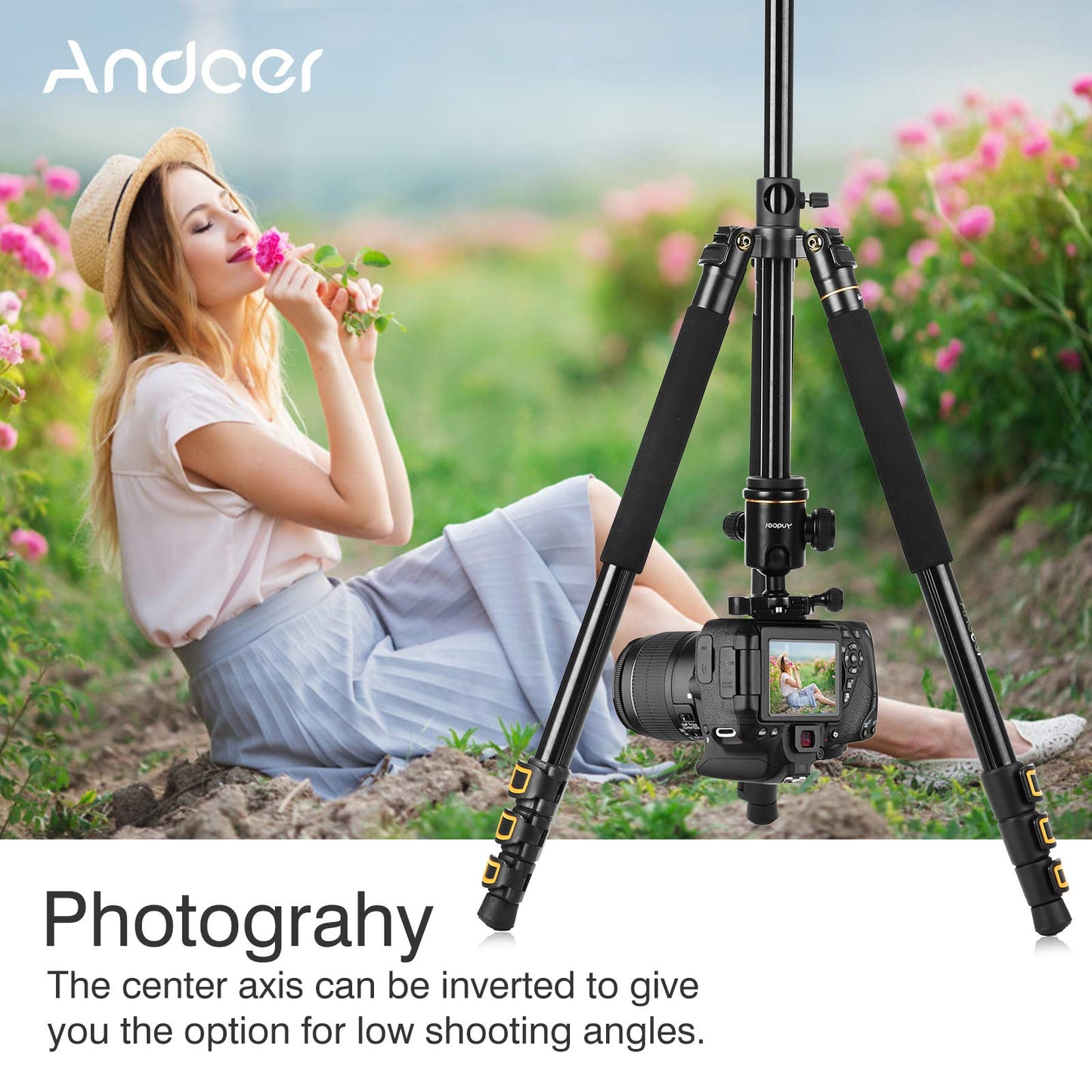 Andoer - Trípode de cámara de 78 pulgadas, trípode horizontal DSLR ligero (4 libras) – trípodes y monopodos de cámara 2 en 1 con cabeza de bola de 360°, aleación de aluminio, carga máxima de 22 libras