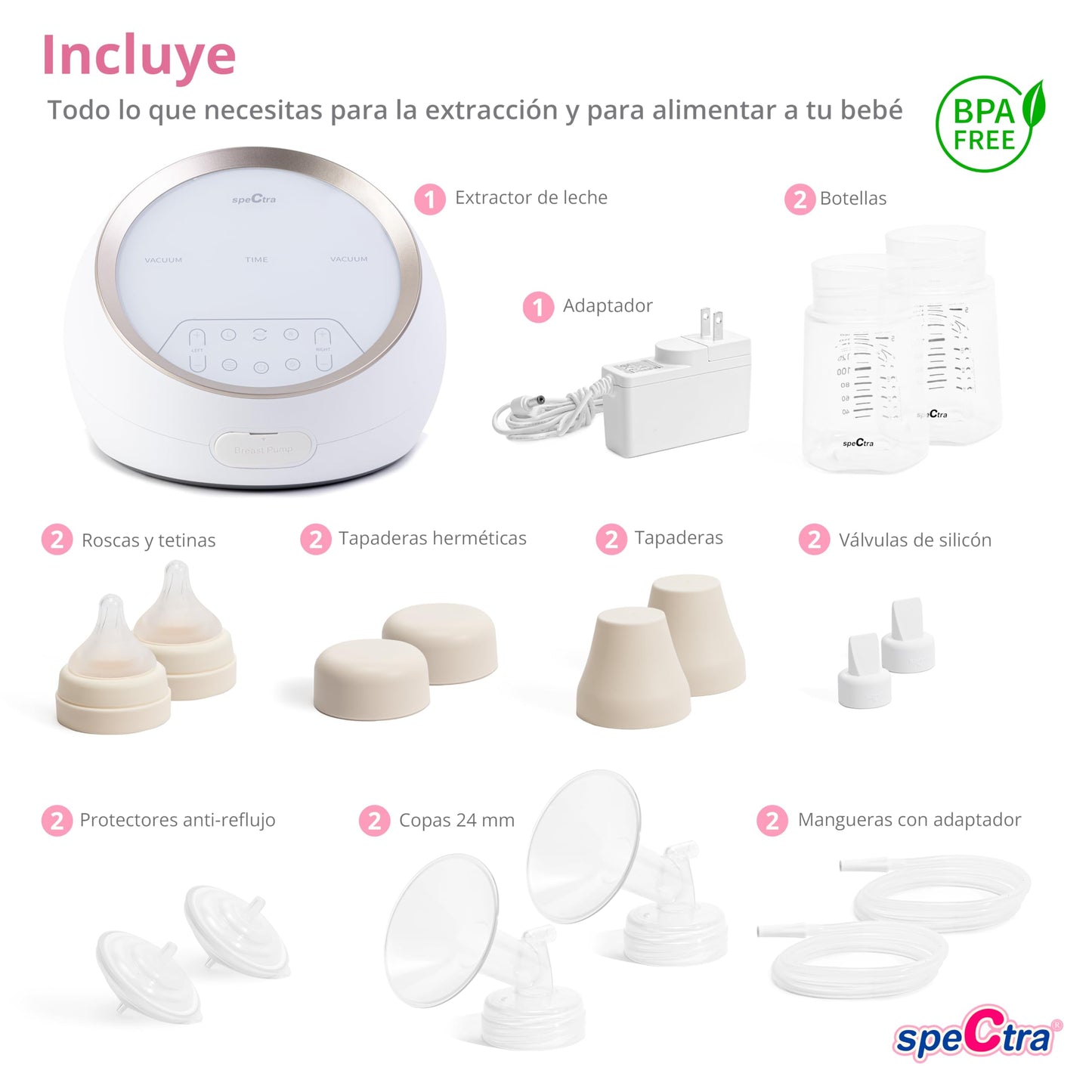Extractor de Leche Eléctrico Spectra Dual S Blanco con Doble Motor Independiente Grado Hospitalario Potente para Lactancia