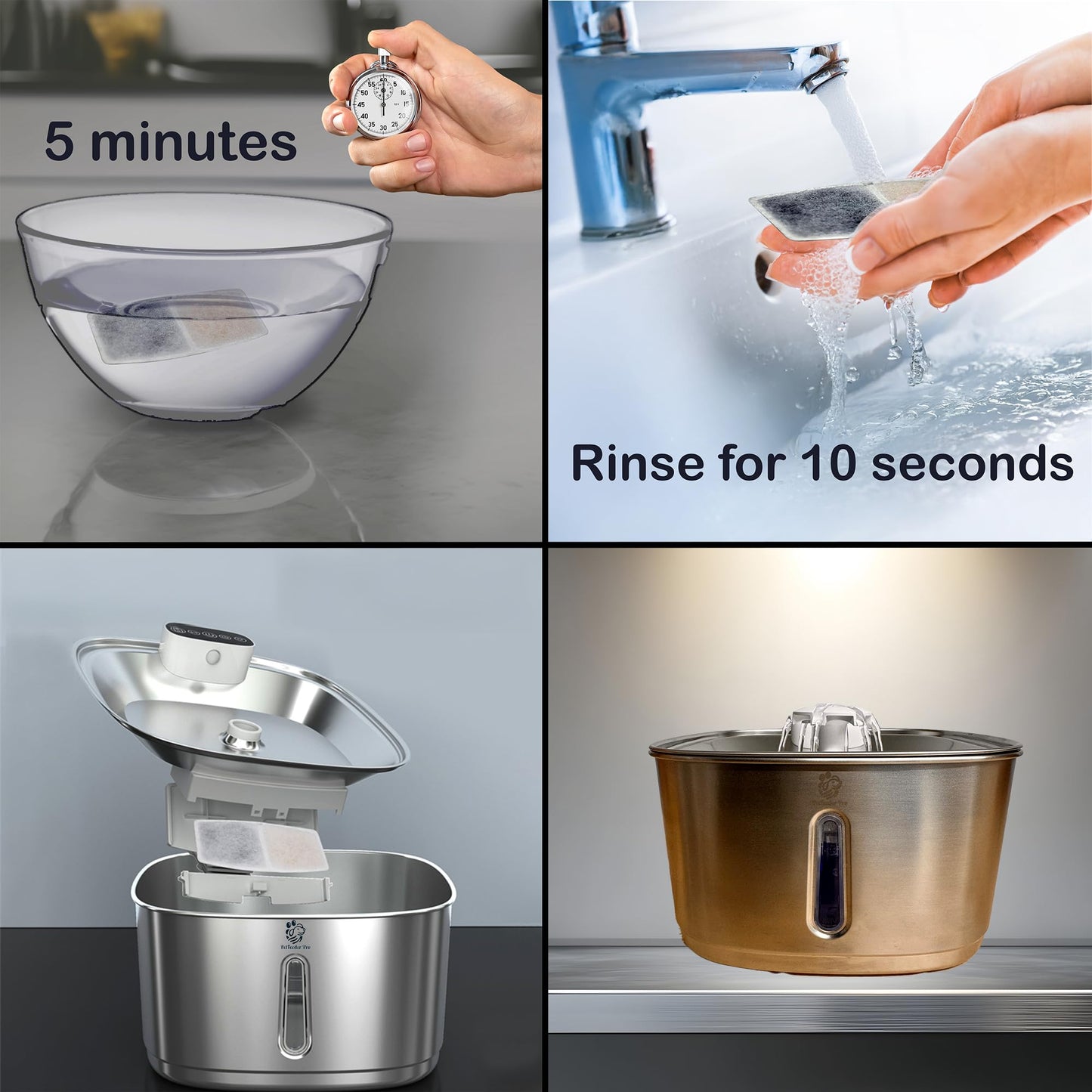 Filtro de Repuesto para Fuente de Agua de Acero Inoxidable, Paquete de 6 filtros y 2 esponjas (WF01F)