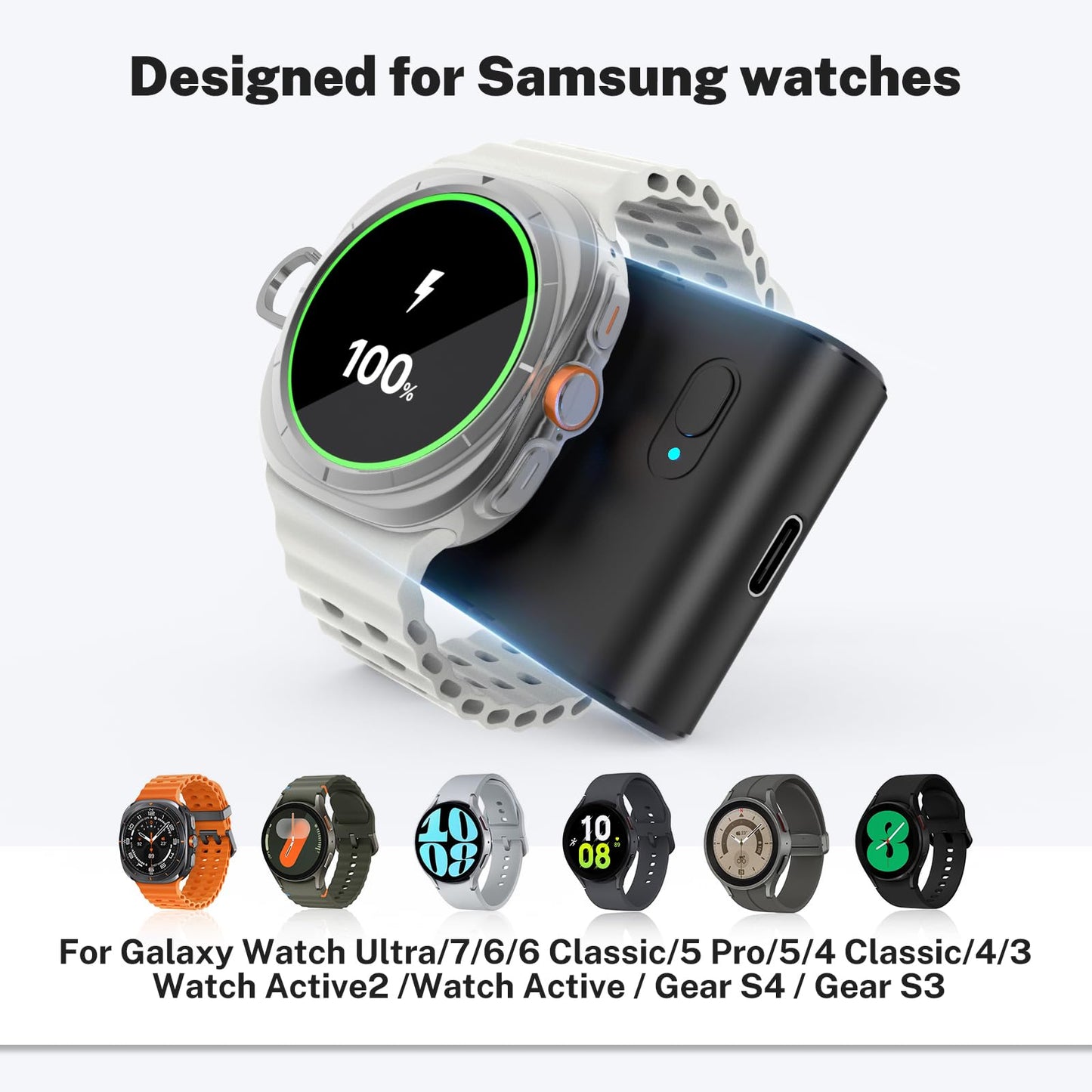 Cargador de Reloj TQTHL Negro 2 en 1 Portátil para Galaxy Watch 7 Ultra y Samsung Gear S3 para Hombre