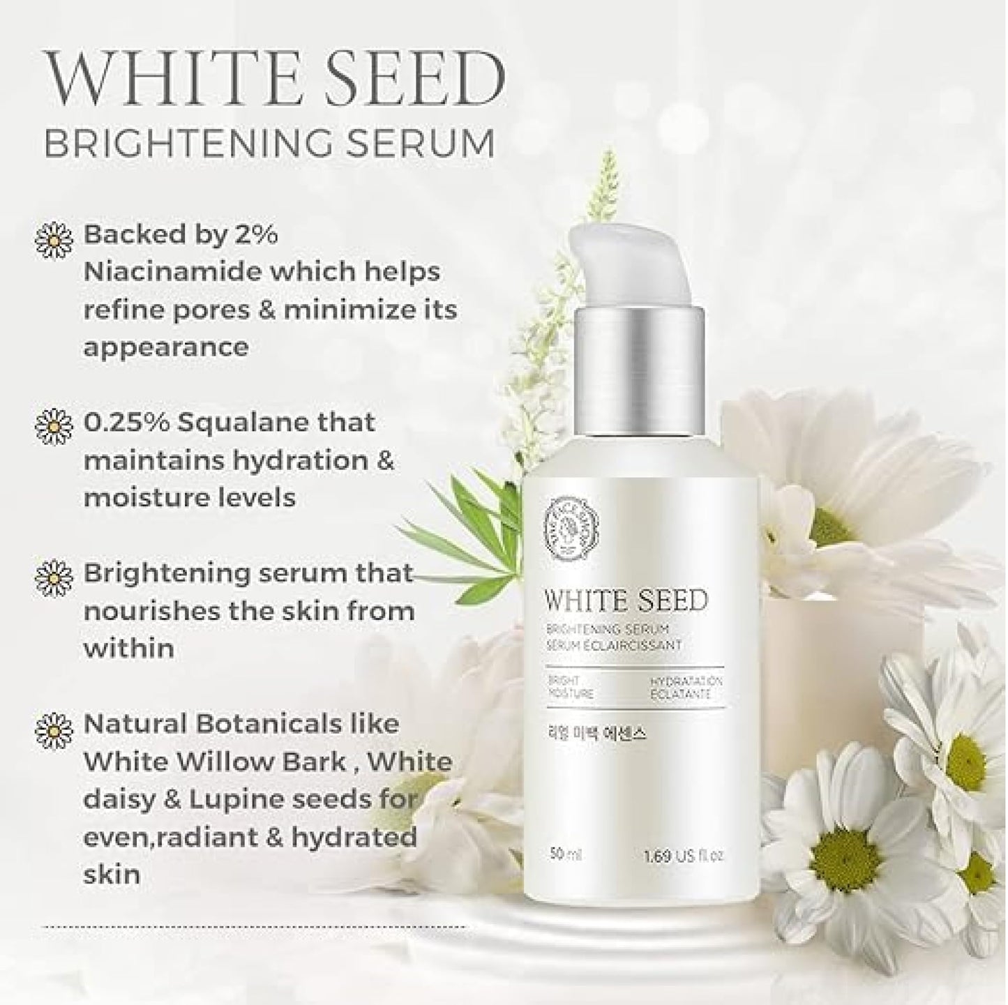 The Face Shop Anti Aging Serum Facial Moisturizer, Advanced Brightening and Skin Repair with Natural White Seed Extract - 1.69 Oz 50 mL